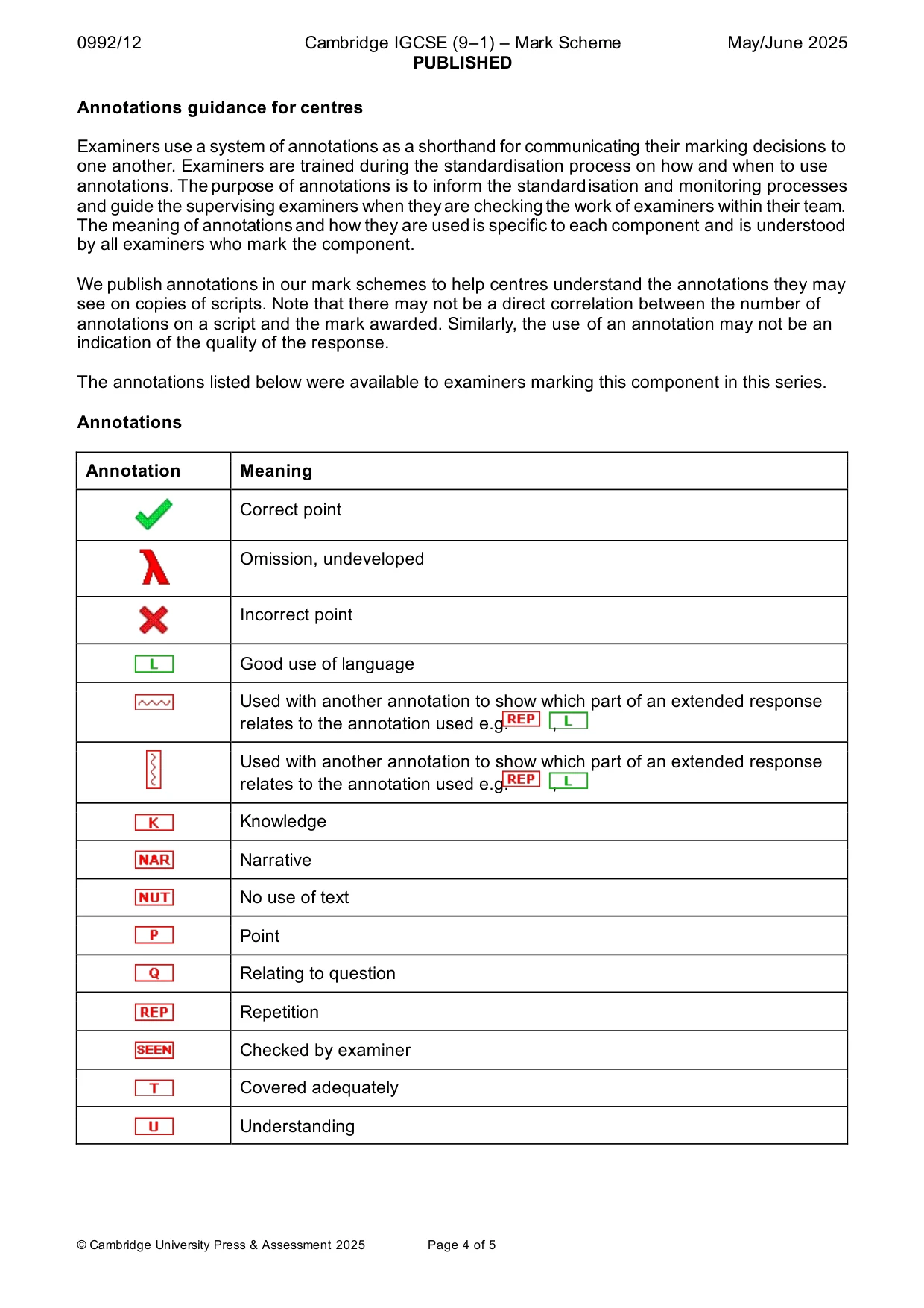 Mark scheme, page 4 of 5