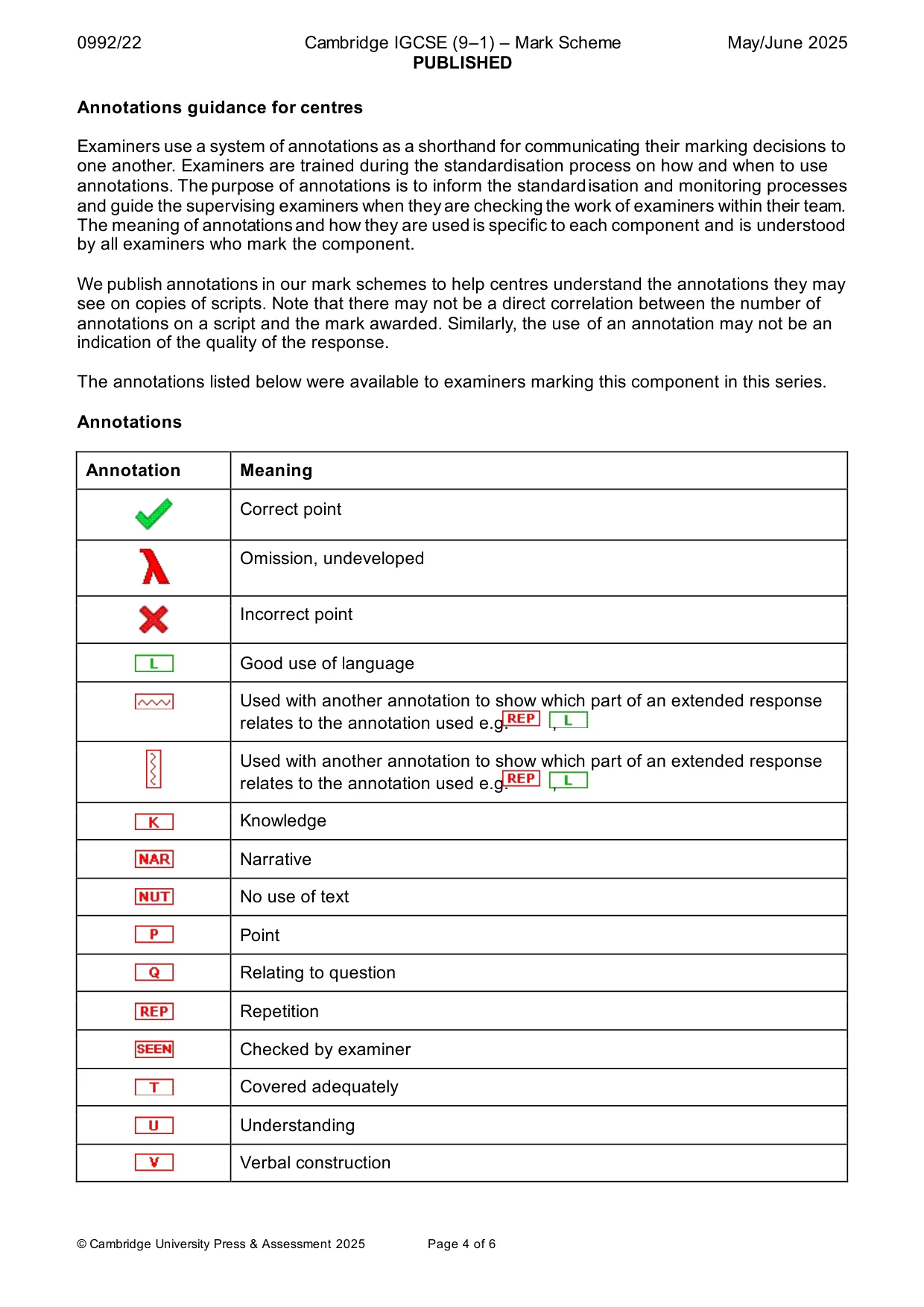 Mark scheme, page 4 of 6