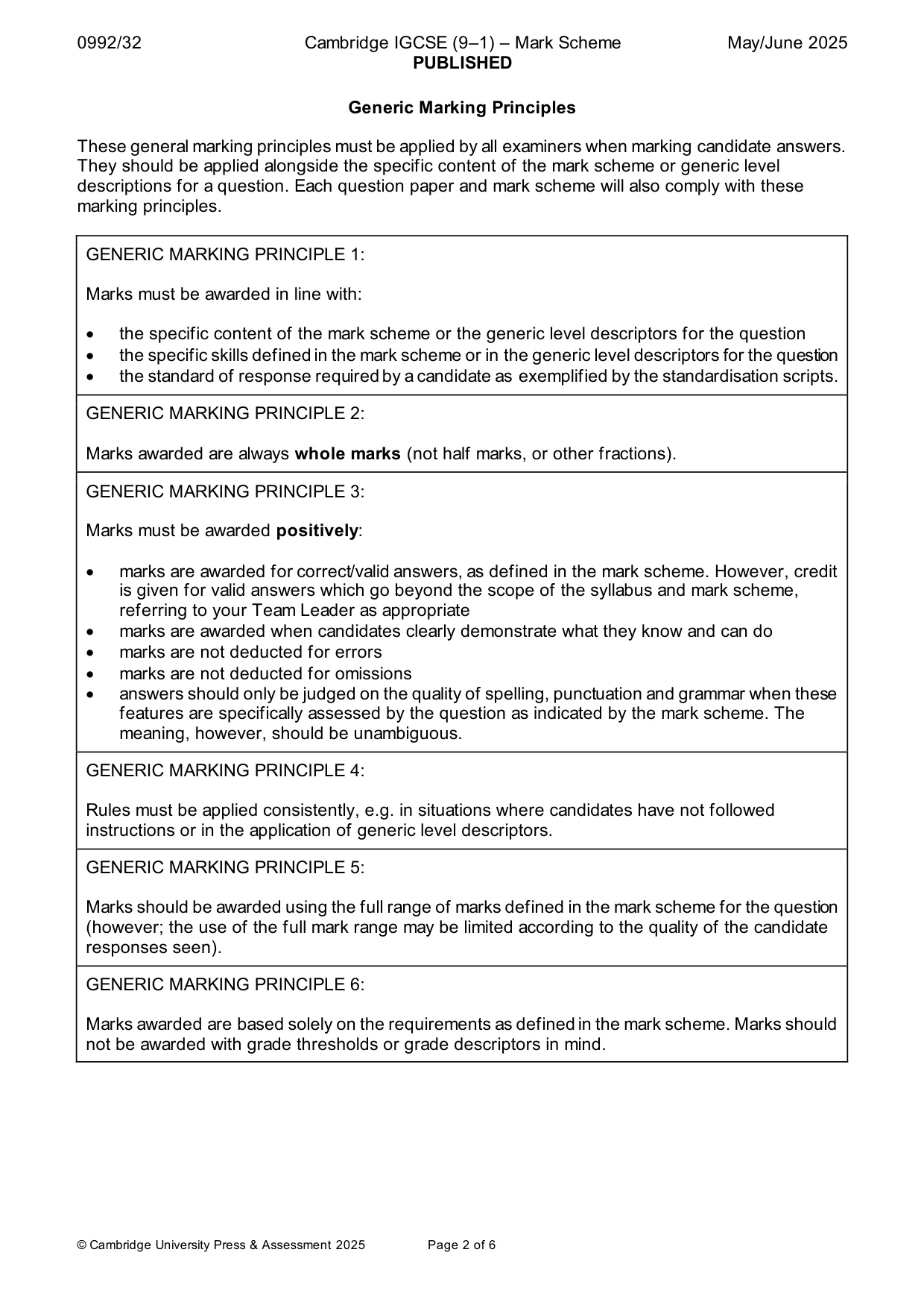 Mark scheme, page 2 of 6
