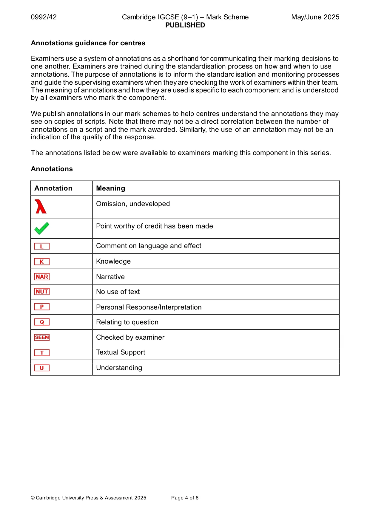 Mark scheme, page 4 of 6