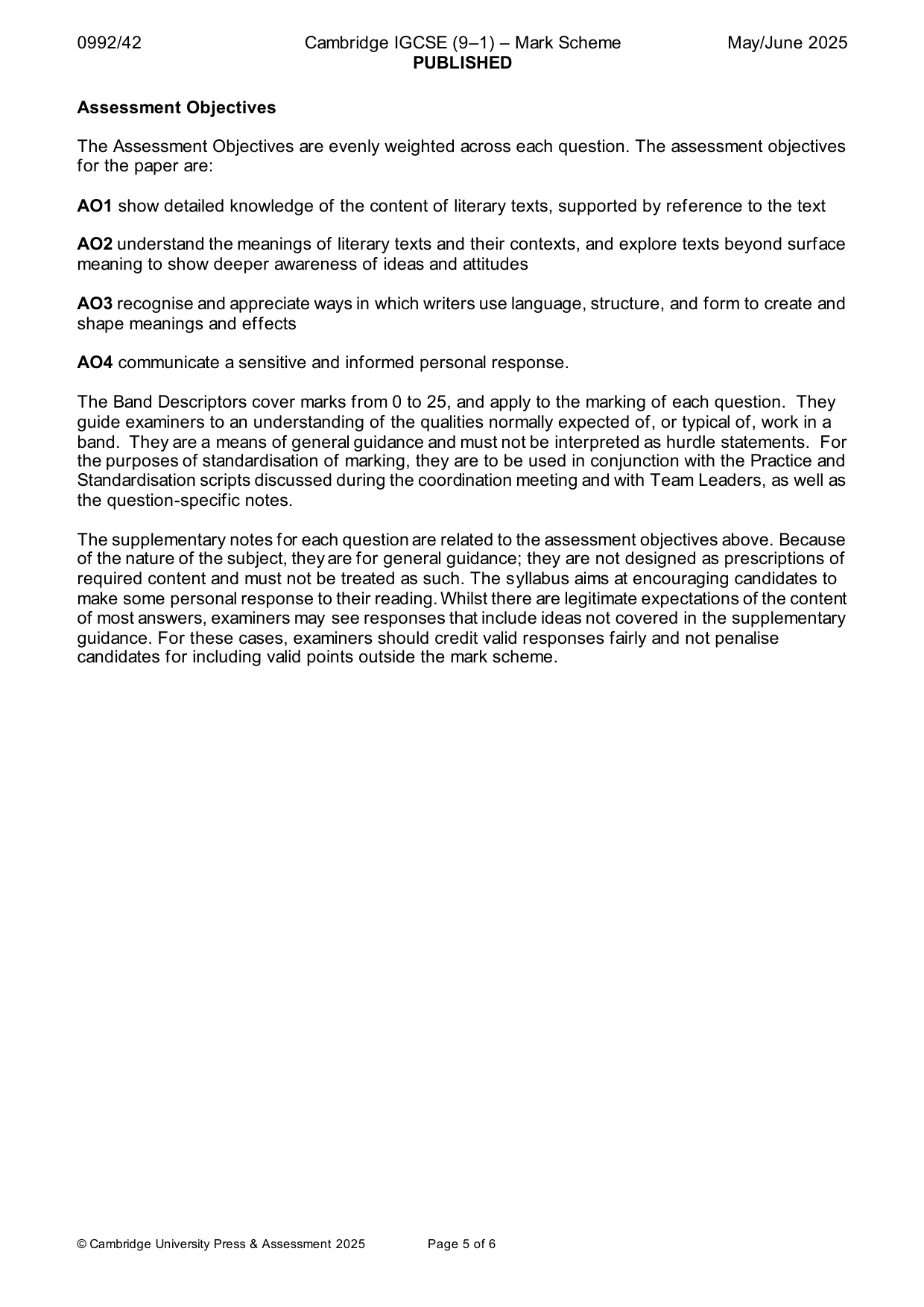 Mark scheme, page 5 of 6