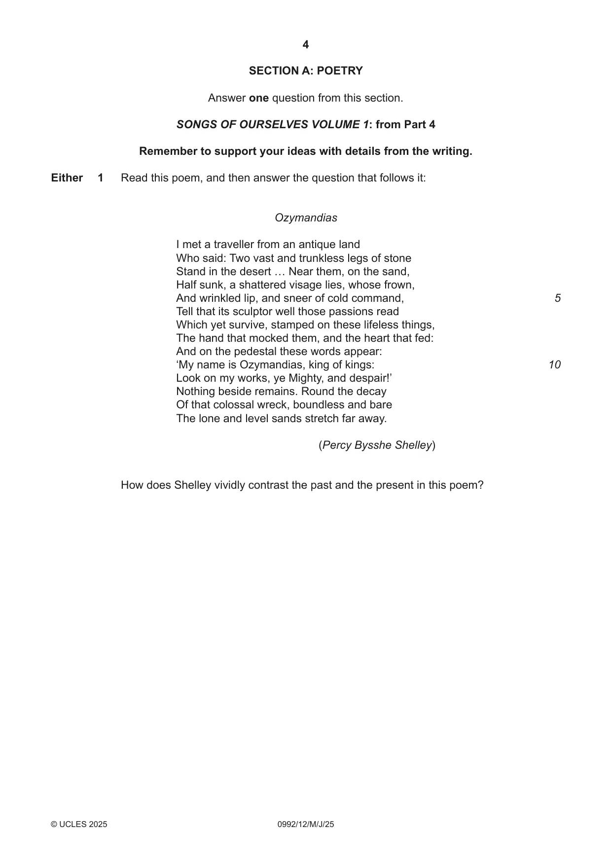 Cambridge IGCSE English - Literature in English (9-1) 0992 2025 May/June Paper 1 · Variant 2 question paper, page 4 of 28