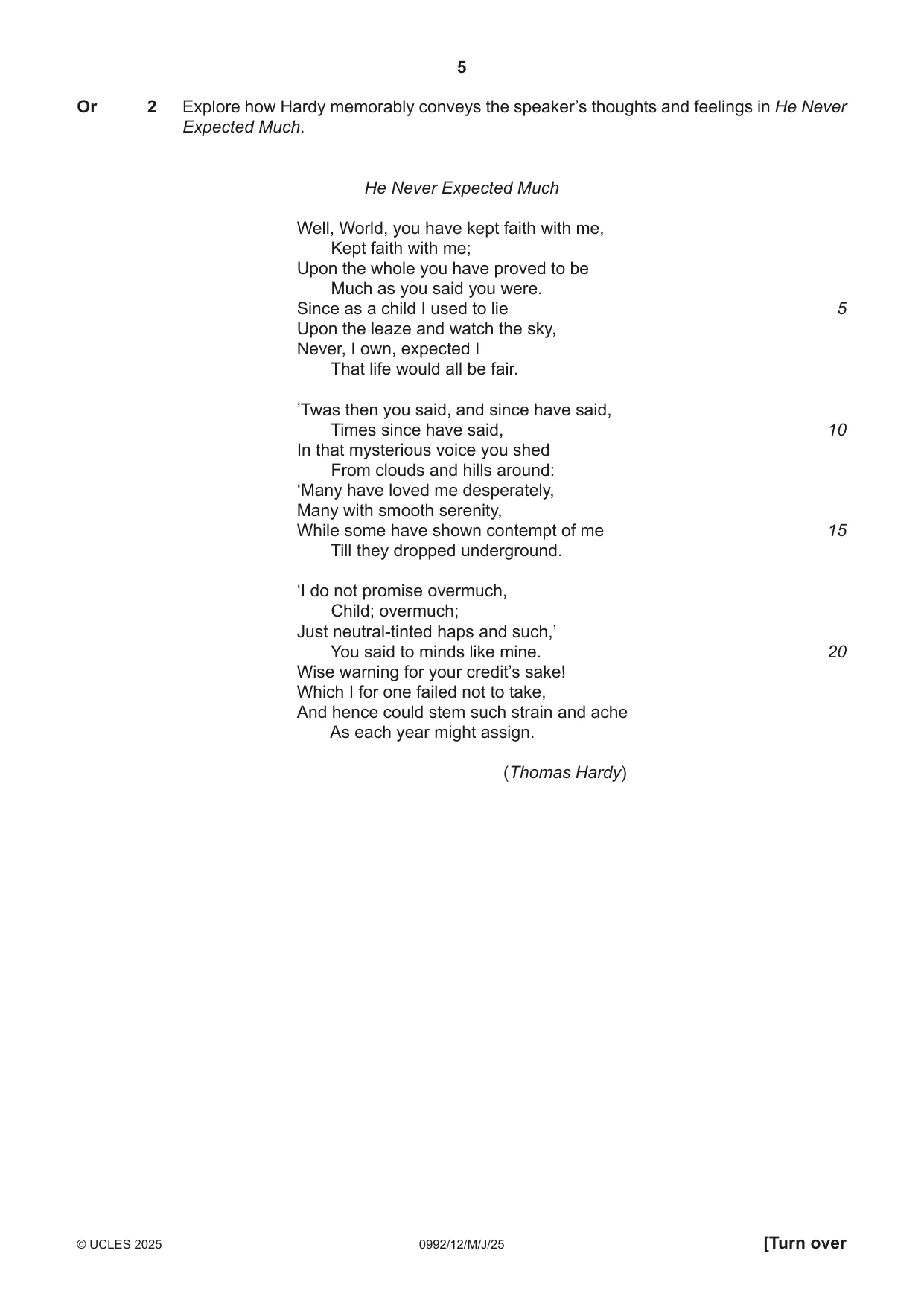 Cambridge IGCSE English - Literature in English (9-1) 0992 2025 May/June Paper 1 · Variant 2 question paper, page 5 of 28