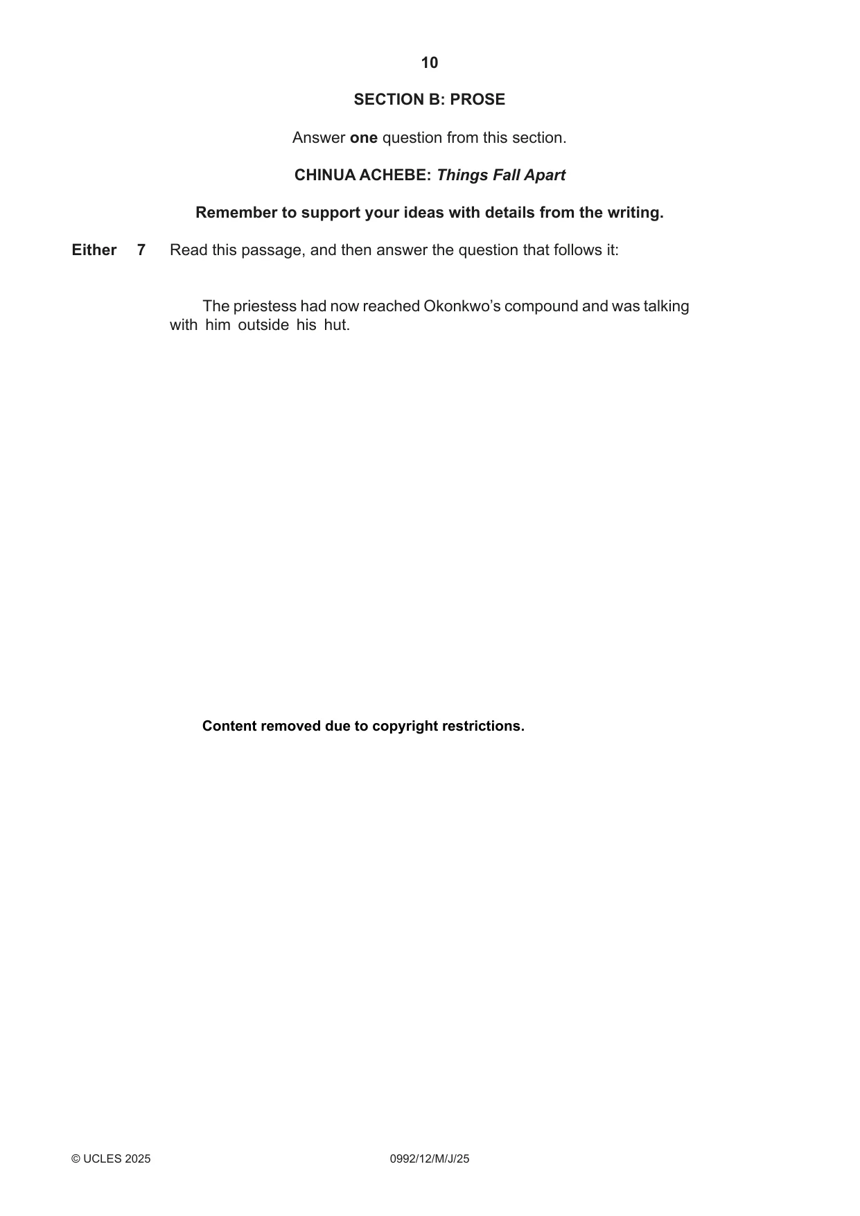 Cambridge IGCSE English - Literature in English (9-1) 0992 2025 May/June Paper 1 · Variant 2 question paper, page 10 of 28