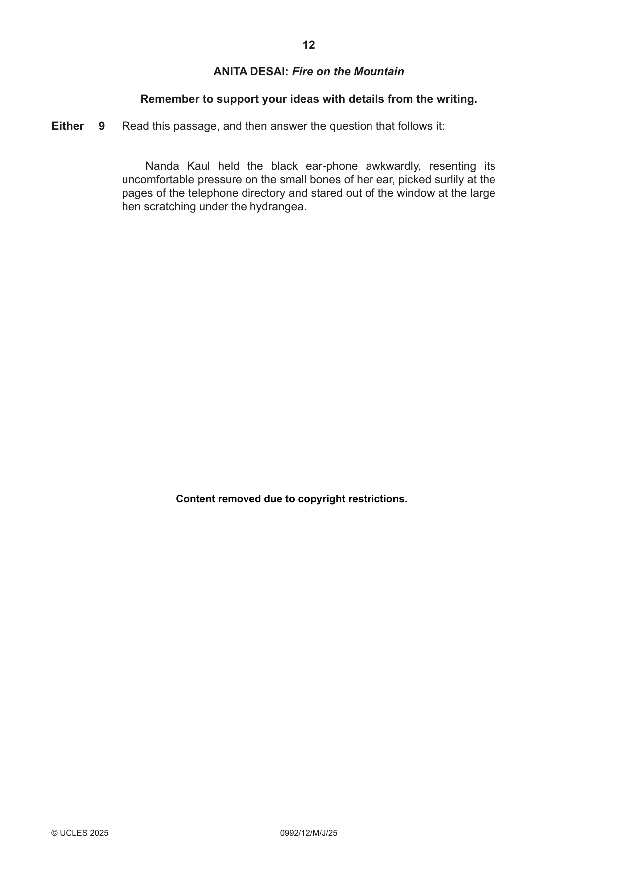 Cambridge IGCSE English - Literature in English (9-1) 0992 2025 May/June Paper 1 · Variant 2 question paper, page 12 of 28
