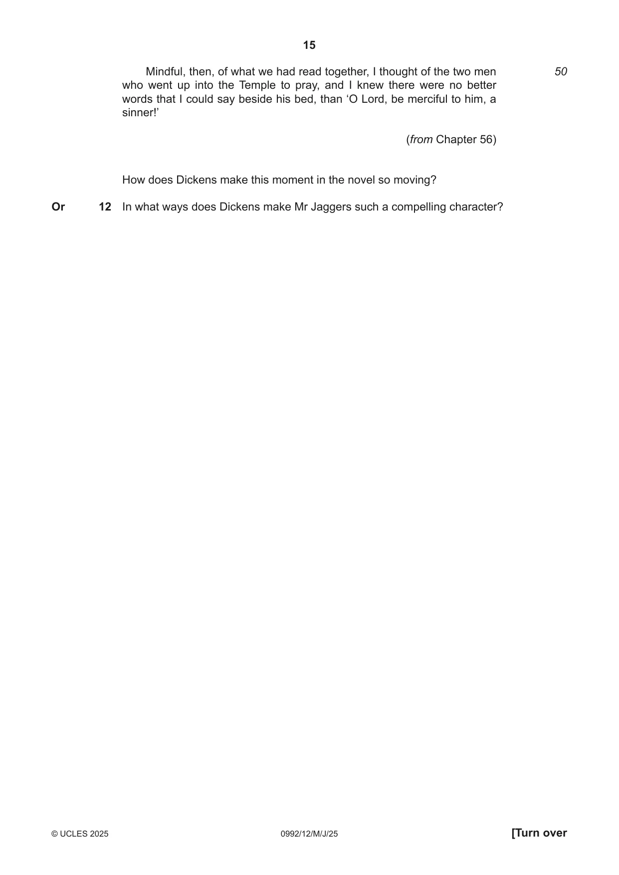 Cambridge IGCSE English - Literature in English (9-1) 0992 2025 May/June Paper 1 · Variant 2 question paper, page 15 of 28