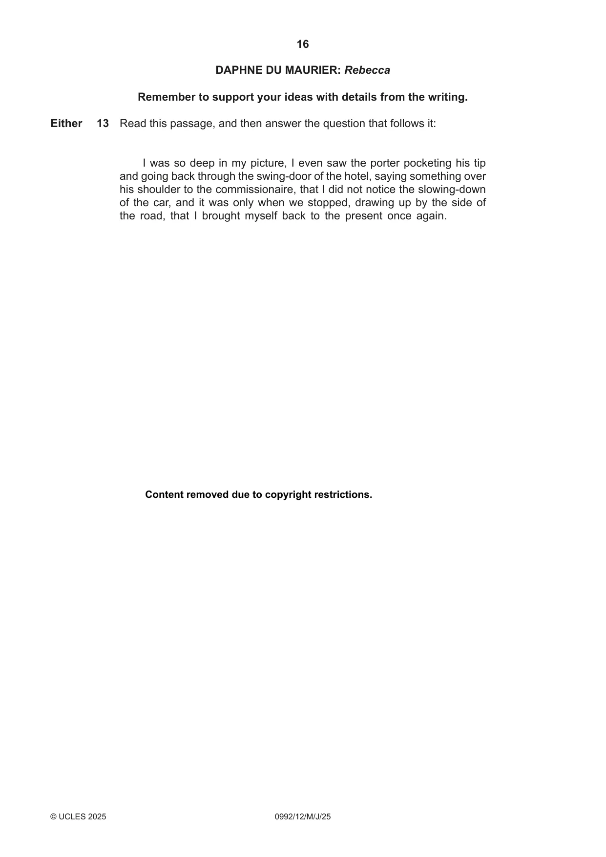 Cambridge IGCSE English - Literature in English (9-1) 0992 2025 May/June Paper 1 · Variant 2 question paper, page 16 of 28