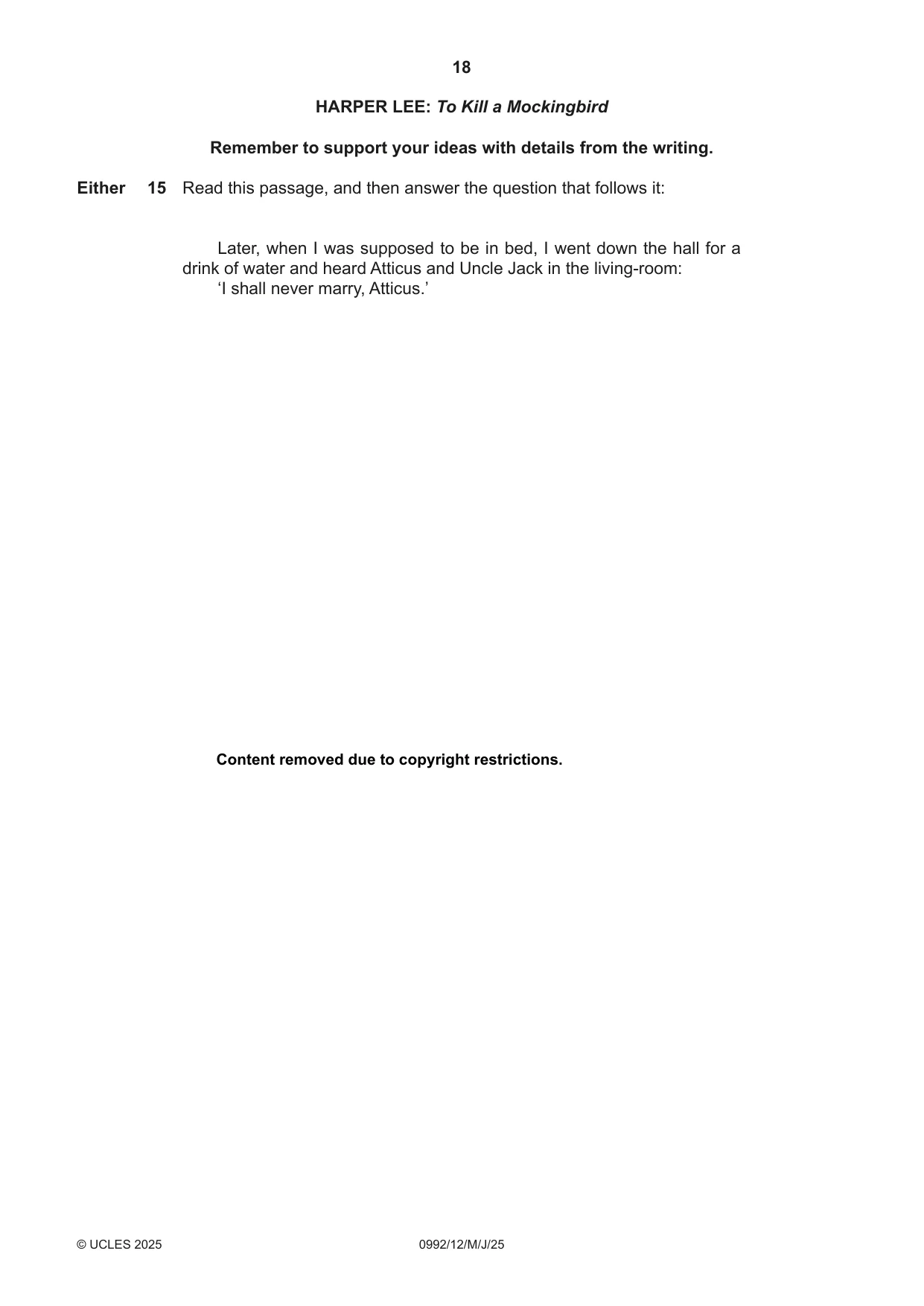 Cambridge IGCSE English - Literature in English (9-1) 0992 2025 May/June Paper 1 · Variant 2 question paper, page 18 of 28