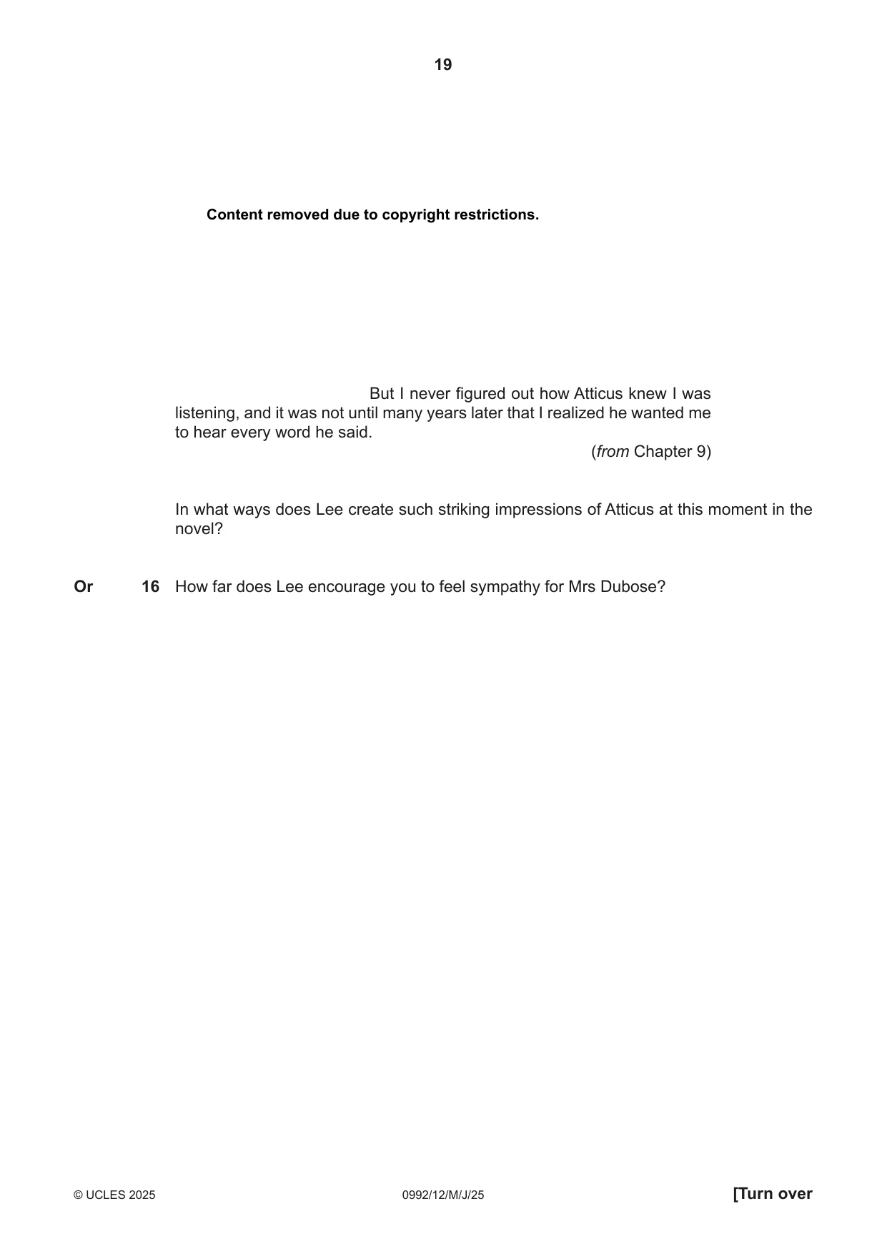 Cambridge IGCSE English - Literature in English (9-1) 0992 2025 May/June Paper 1 · Variant 2 question paper, page 19 of 28