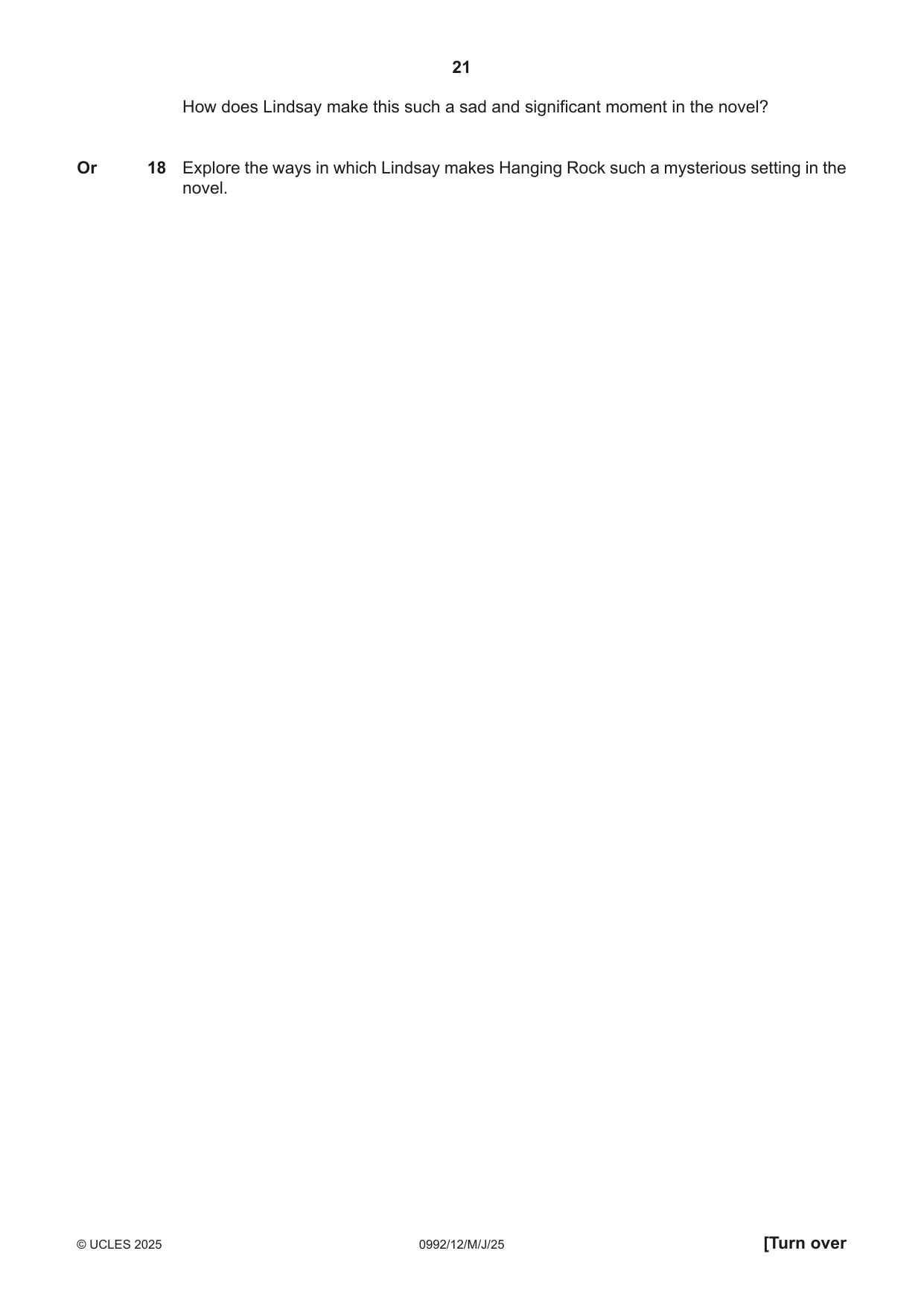 Cambridge IGCSE English - Literature in English (9-1) 0992 2025 May/June Paper 1 · Variant 2 question paper, page 21 of 28