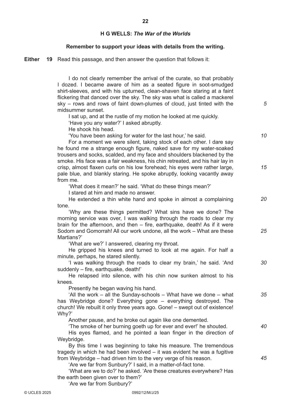 Cambridge IGCSE English - Literature in English (9-1) 0992 2025 May/June Paper 1 · Variant 2 question paper, page 22 of 28