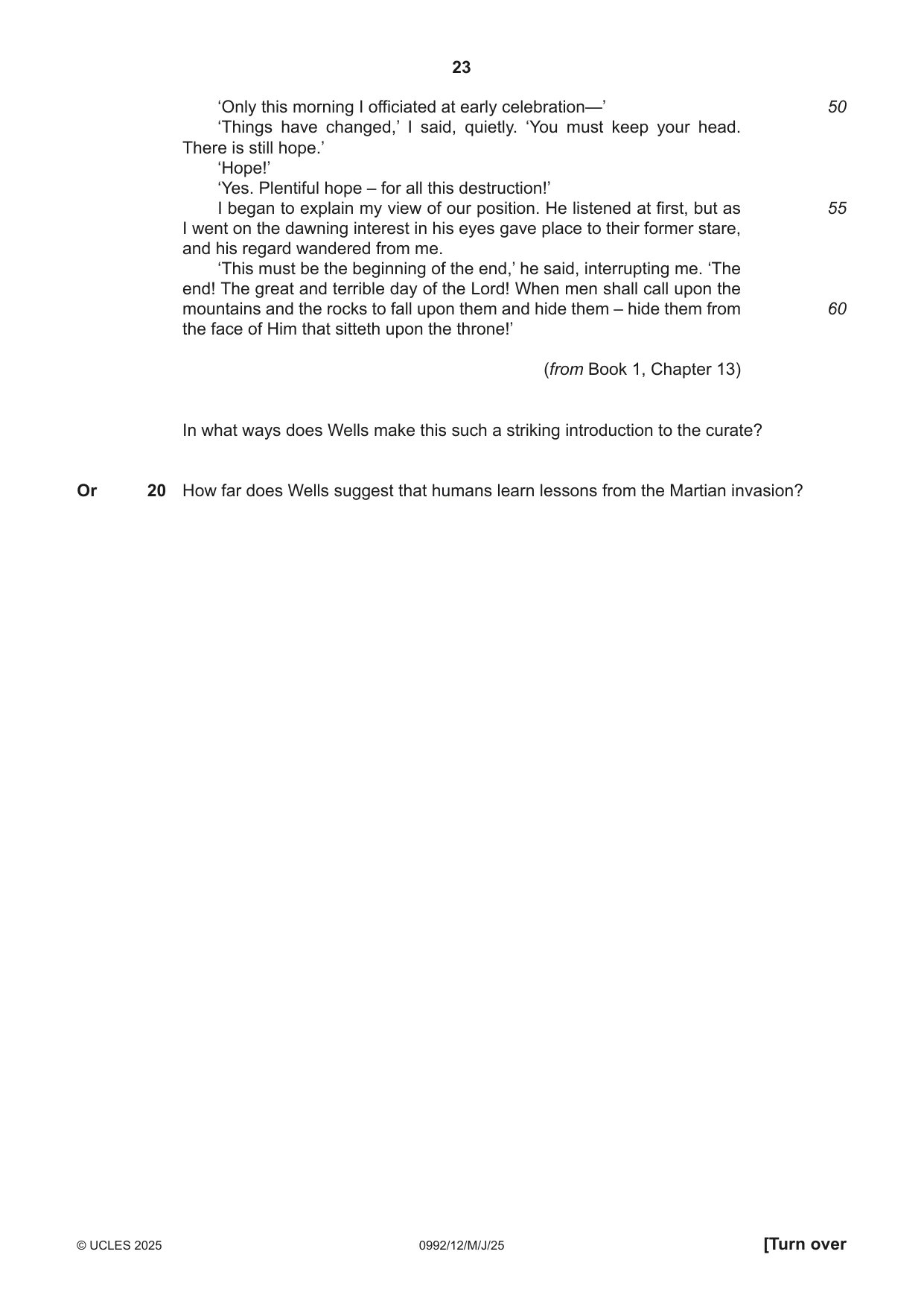 Cambridge IGCSE English - Literature in English (9-1) 0992 2025 May/June Paper 1 · Variant 2 question paper, page 23 of 28