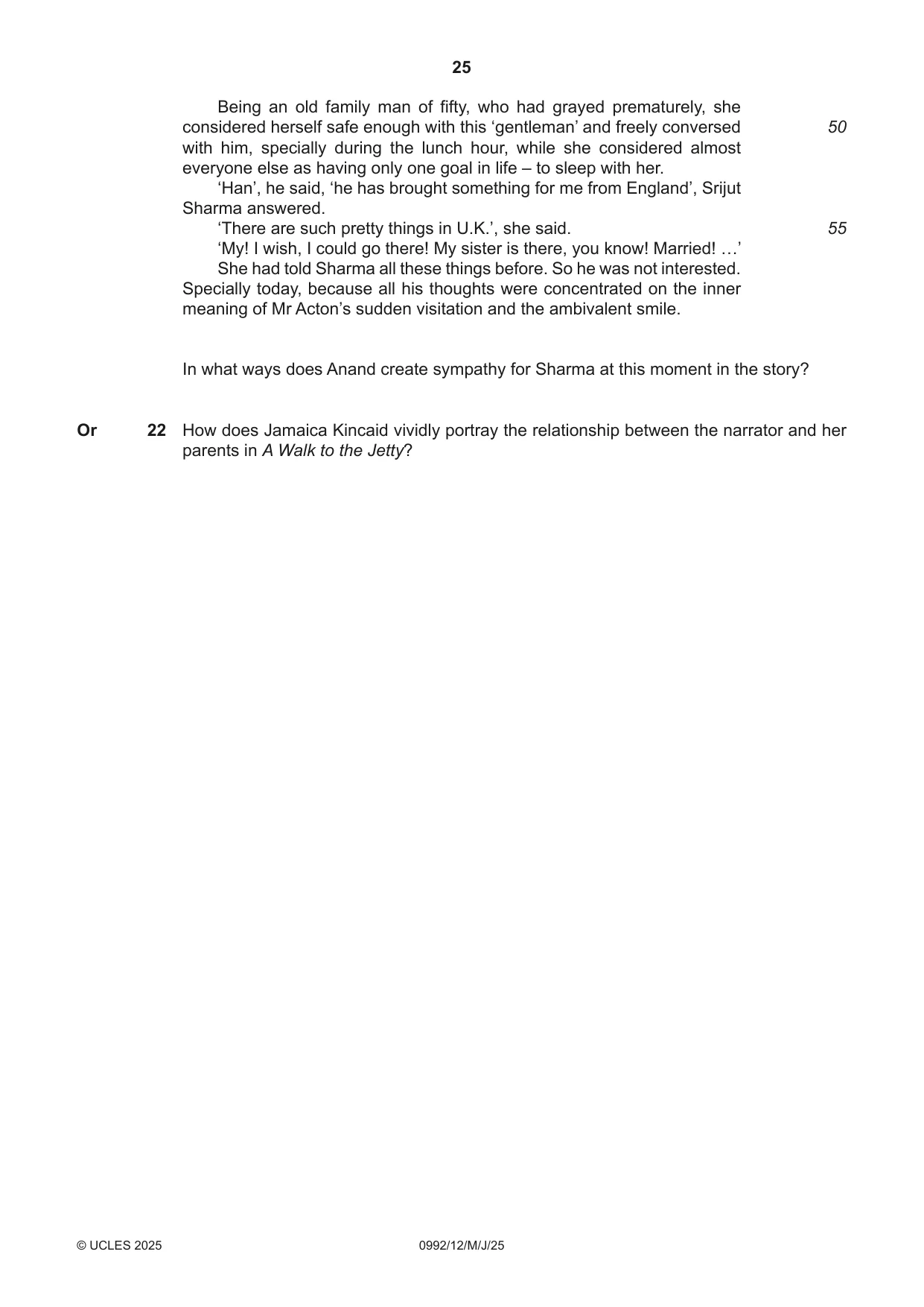 Cambridge IGCSE English - Literature in English (9-1) 0992 2025 May/June Paper 1 · Variant 2 question paper, page 25 of 28