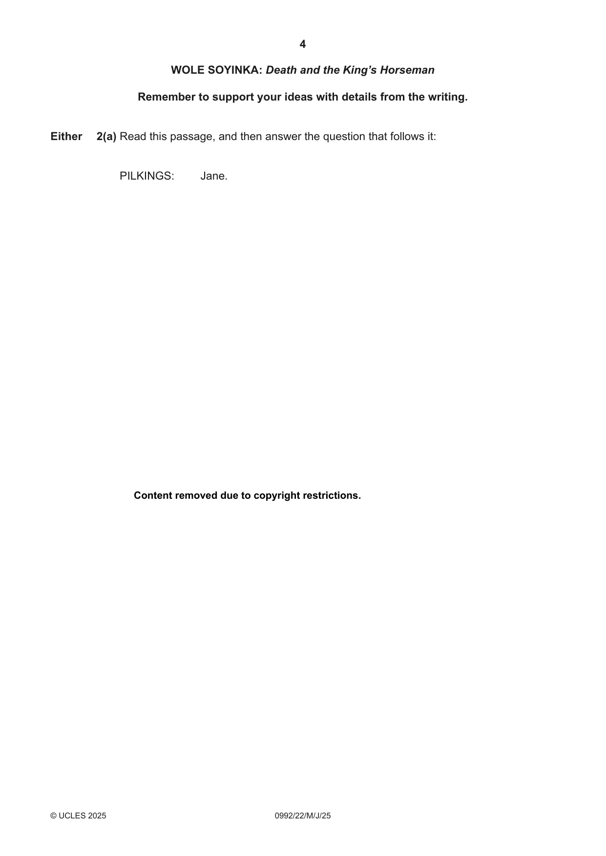 Cambridge IGCSE English - Literature in English (9-1) 0992 2025 May/June Paper 2 · Variant 2 question paper, page 4 of 12