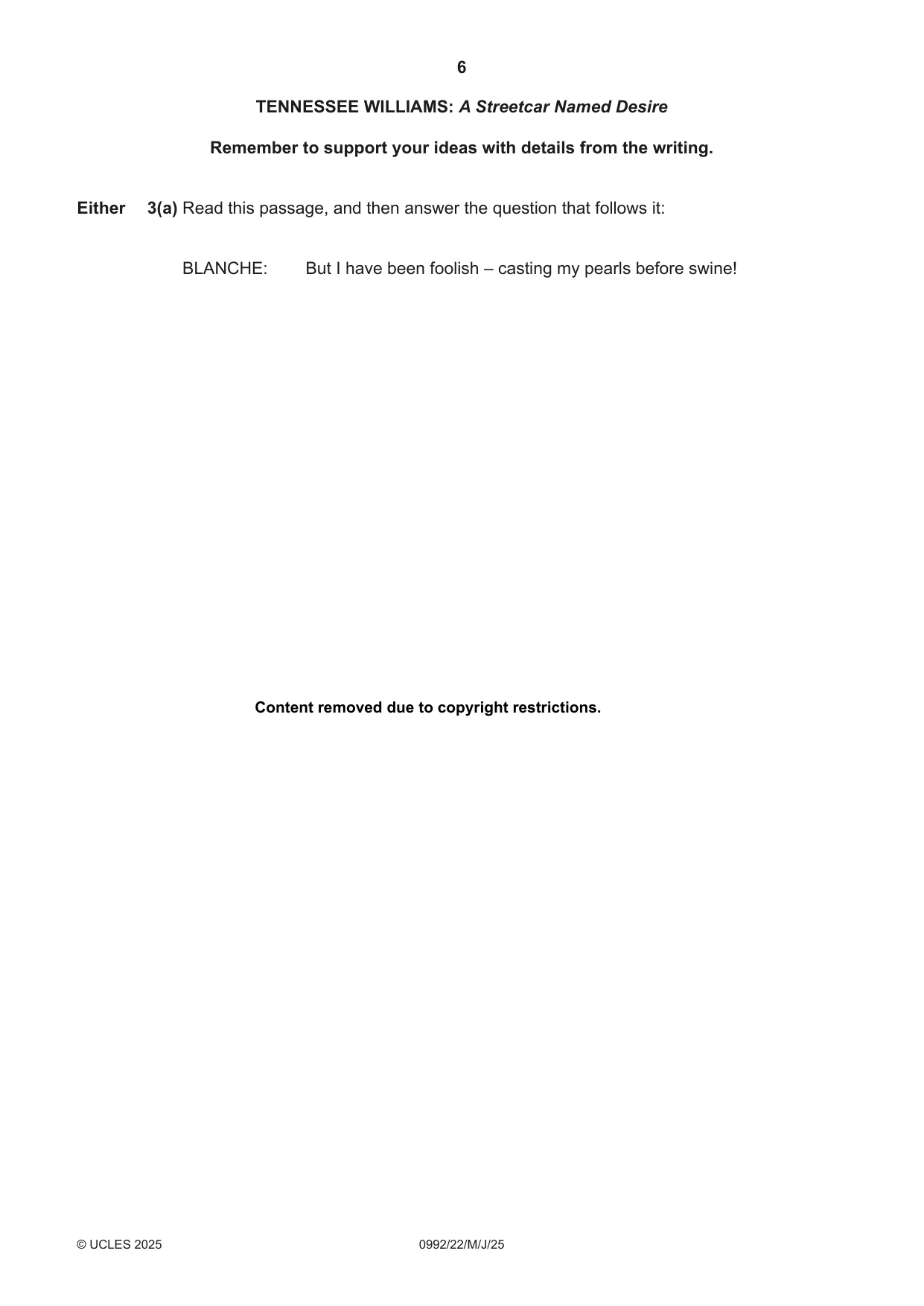 Cambridge IGCSE English - Literature in English (9-1) 0992 2025 May/June Paper 2 · Variant 2 question paper, page 6 of 12
