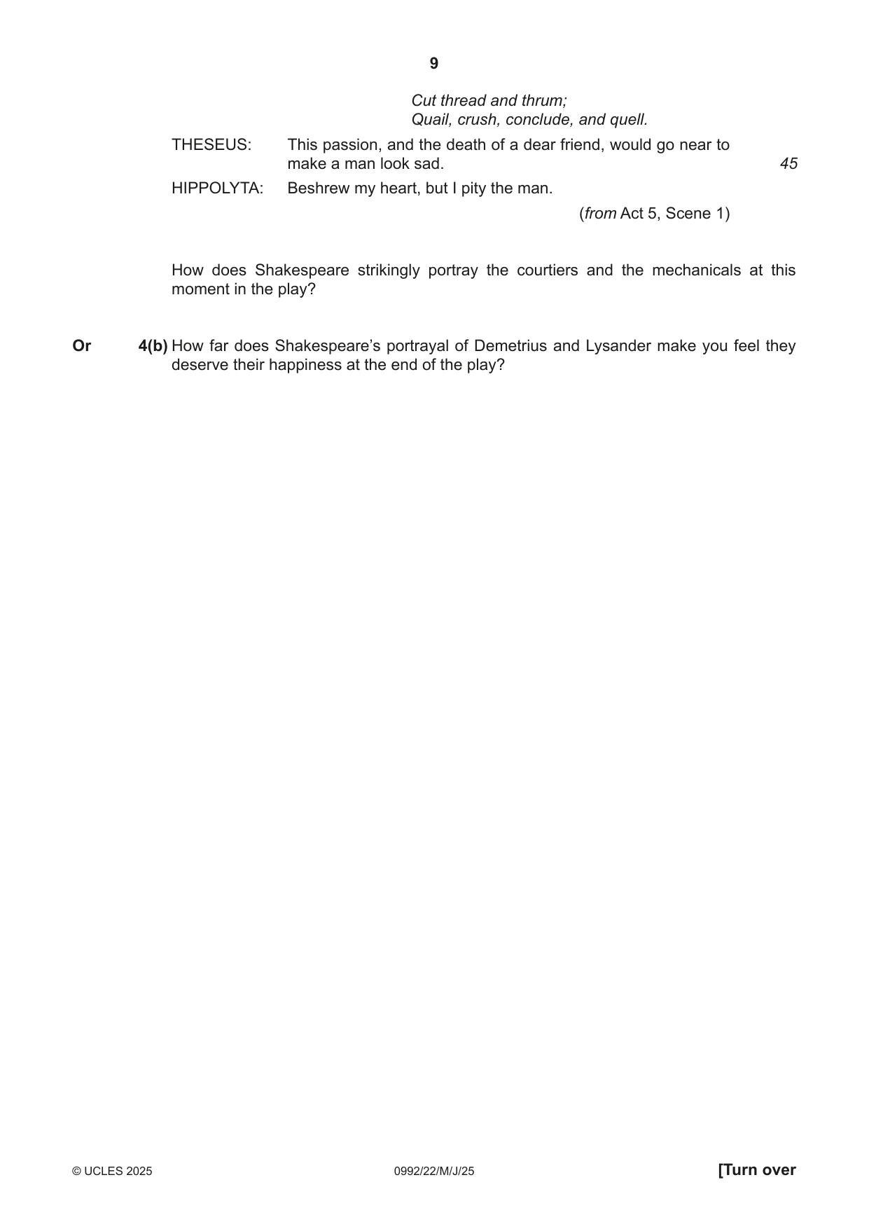 Cambridge IGCSE English - Literature in English (9-1) 0992 2025 May/June Paper 2 · Variant 2 question paper, page 9 of 12