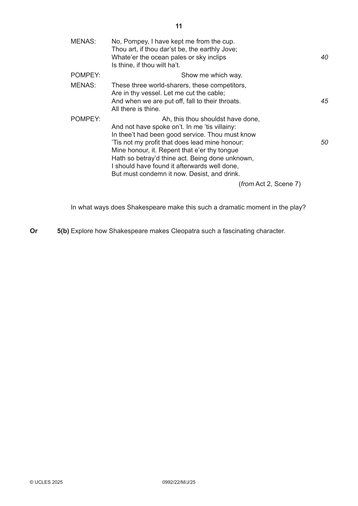 Cambridge IGCSE English - Literature in English (9-1) 0992 2025 May/June Paper 2 · Variant 2 question paper, page 11 of 12