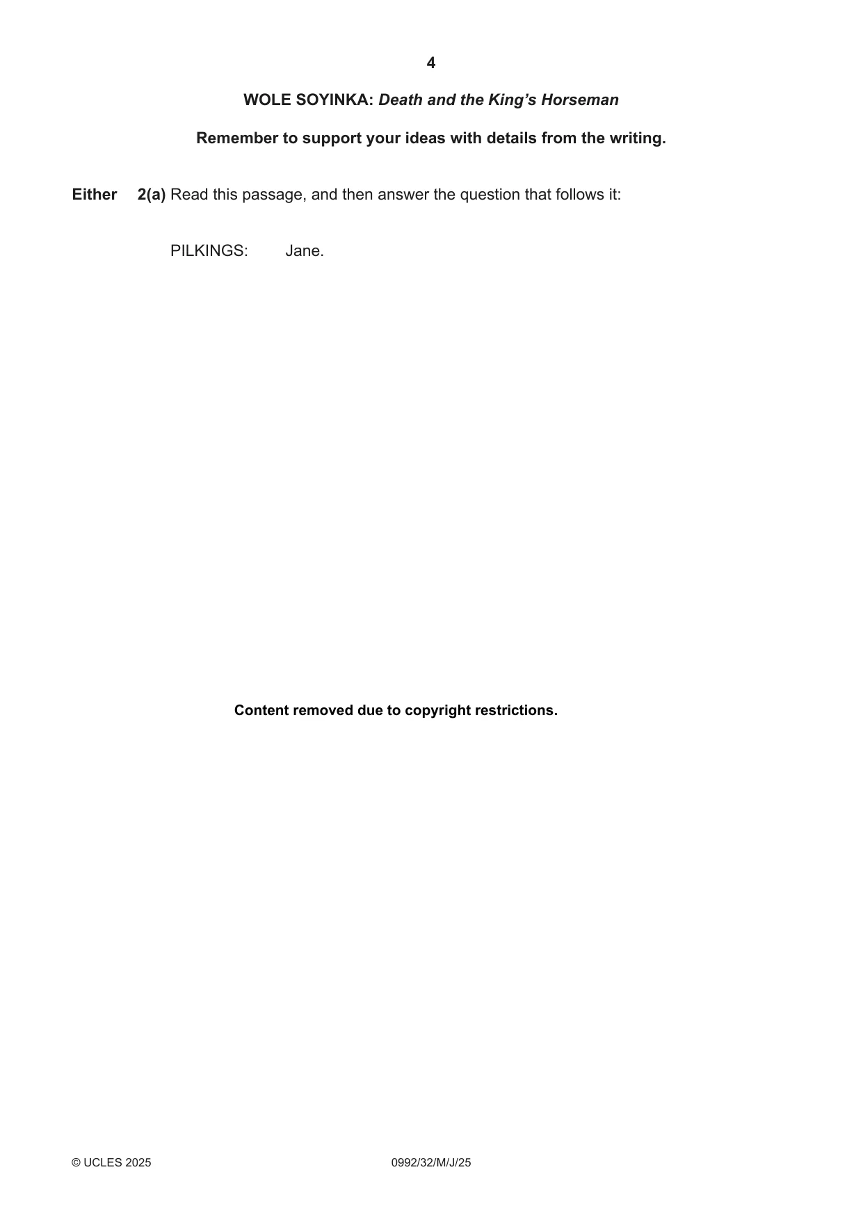 Cambridge IGCSE English - Literature in English (9-1) 0992 2025 May/June Paper 3 · Variant 2 question paper, page 4 of 12