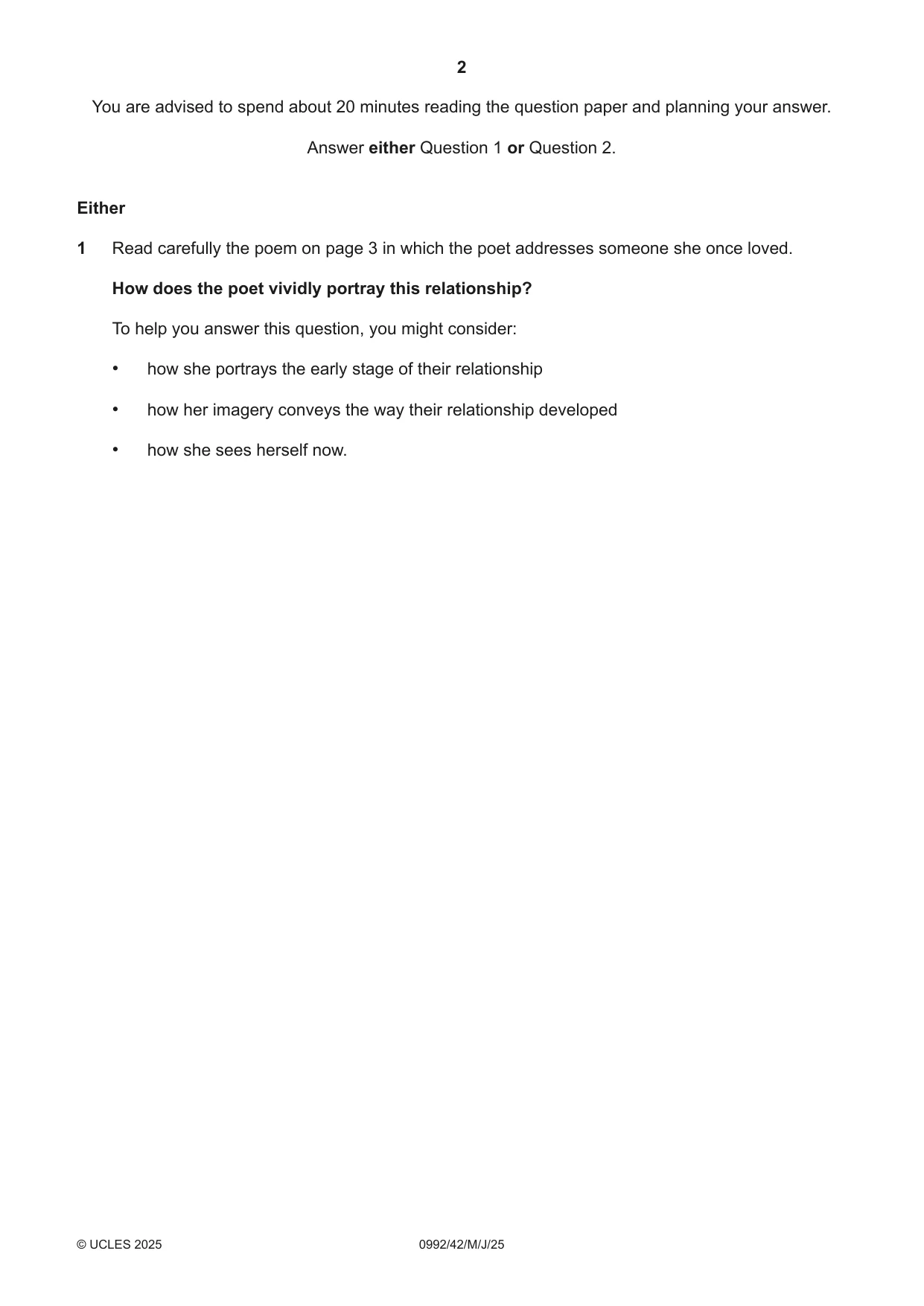 Cambridge IGCSE English - Literature in English (9-1) 0992 2025 May/June Paper 4 · Variant 2 question paper, page 2 of 8