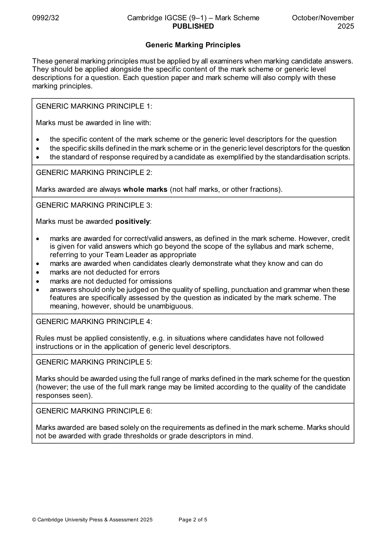 Mark scheme, page 2 of 5