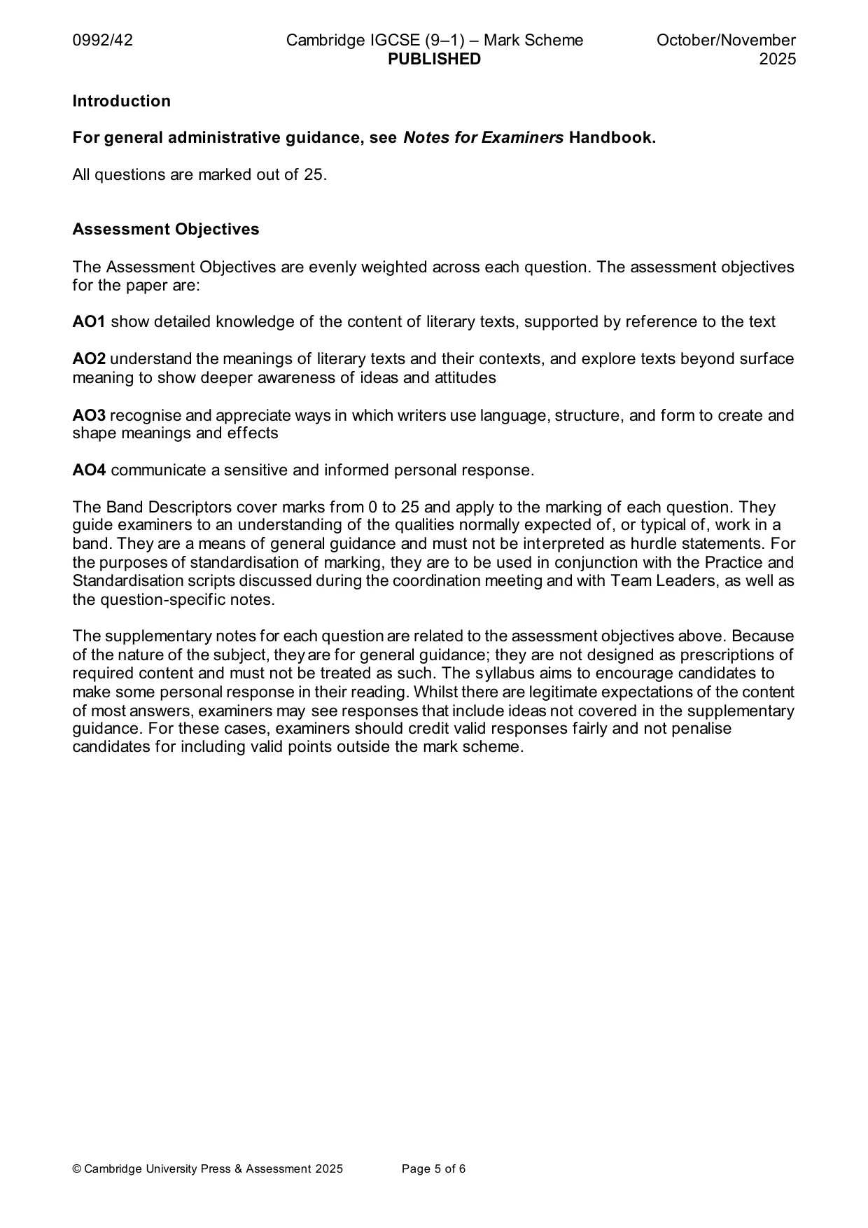Mark scheme, page 5 of 6