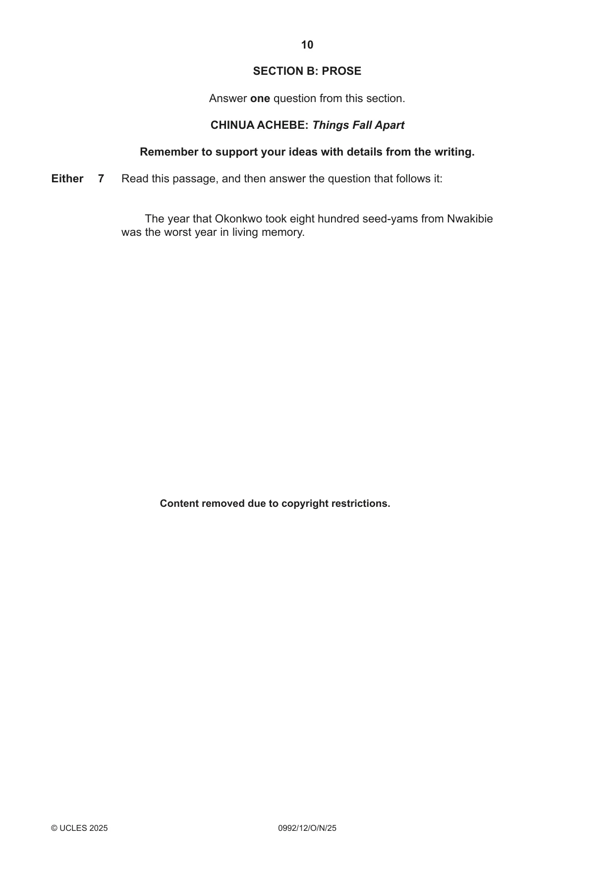 Cambridge IGCSE English - Literature in English (9-1) 0992 2025 Oct/Nov Paper 1 · Variant 2 question paper, page 10 of 28