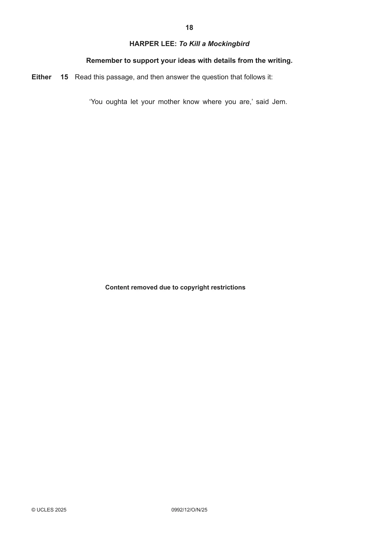 Cambridge IGCSE English - Literature in English (9-1) 0992 2025 Oct/Nov Paper 1 · Variant 2 question paper, page 18 of 28