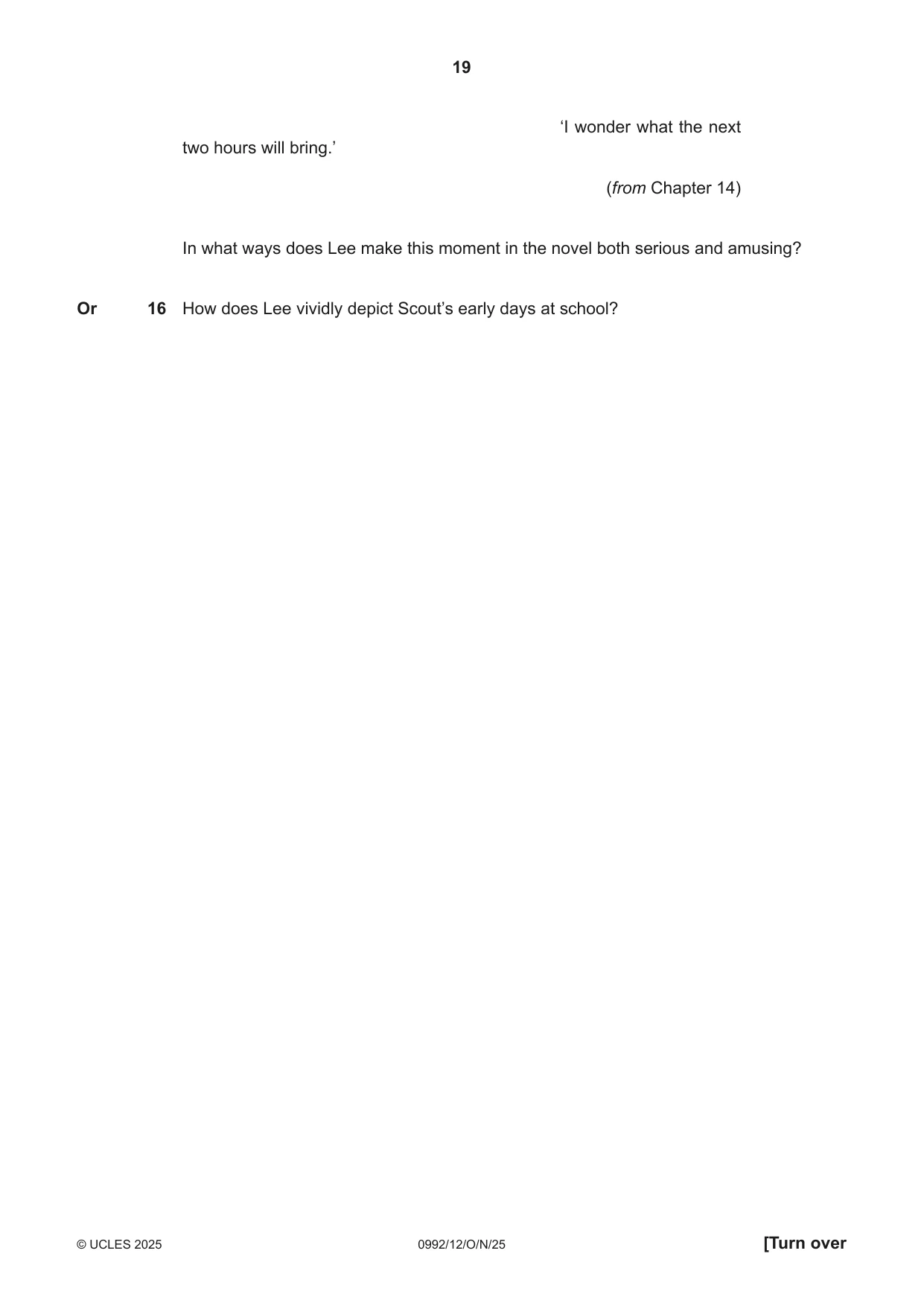 Cambridge IGCSE English - Literature in English (9-1) 0992 2025 Oct/Nov Paper 1 · Variant 2 question paper, page 19 of 28