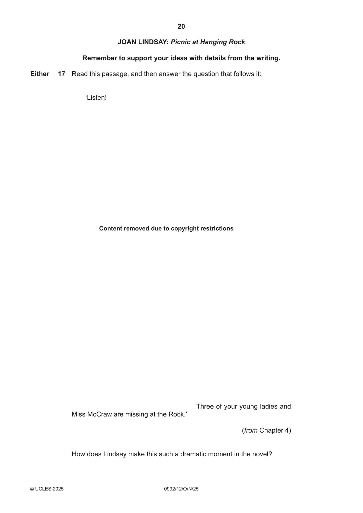 Cambridge IGCSE English - Literature in English (9-1) 0992 2025 Oct/Nov Paper 1 · Variant 2 question paper, page 20 of 28