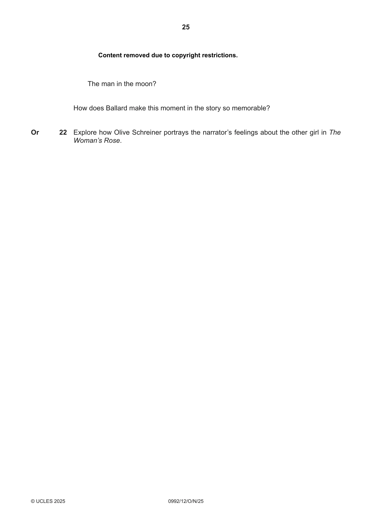 Cambridge IGCSE English - Literature in English (9-1) 0992 2025 Oct/Nov Paper 1 · Variant 2 question paper, page 25 of 28