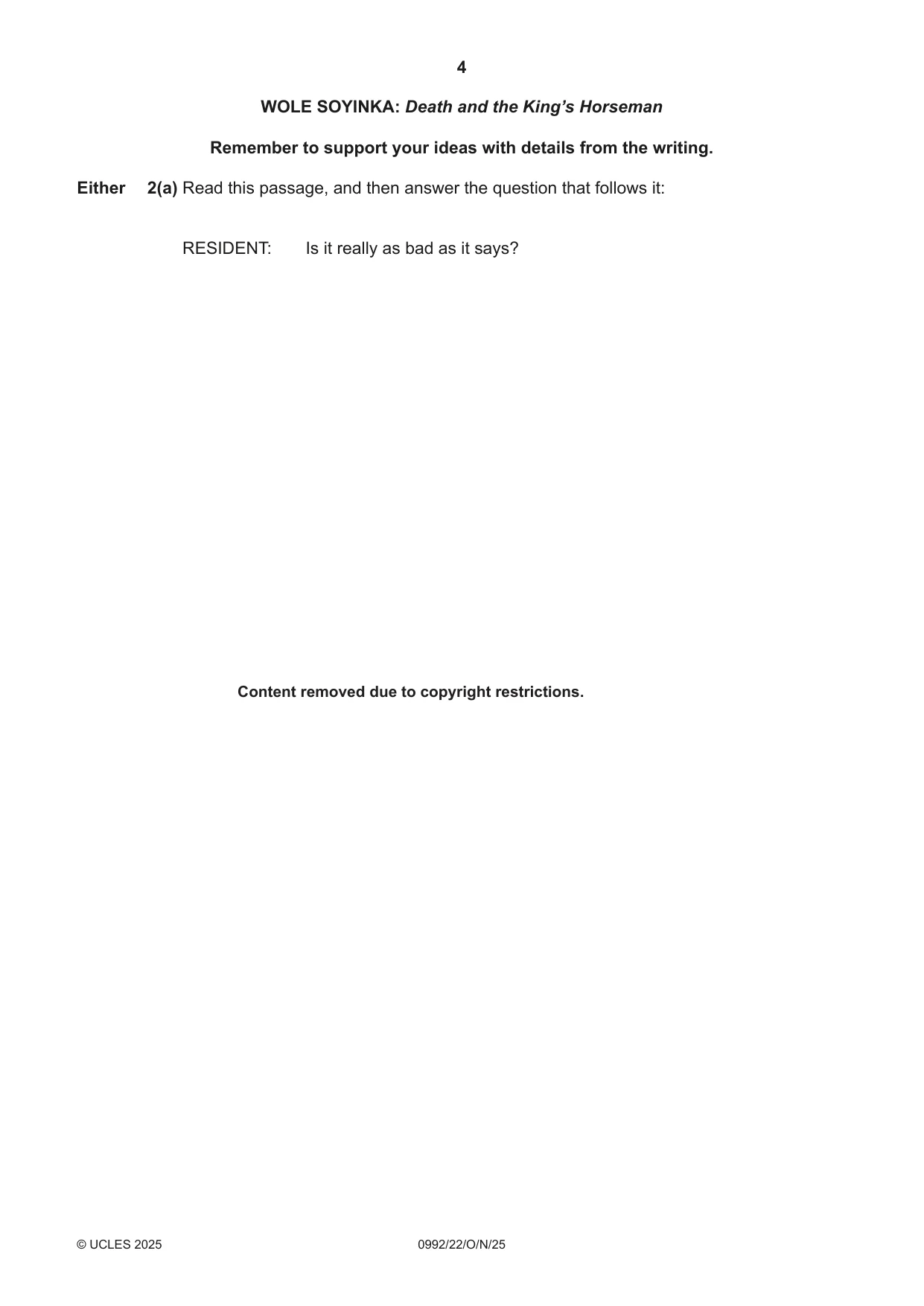 Cambridge IGCSE English - Literature in English (9-1) 0992 2025 Oct/Nov Paper 2 · Variant 2 question paper, page 4 of 12