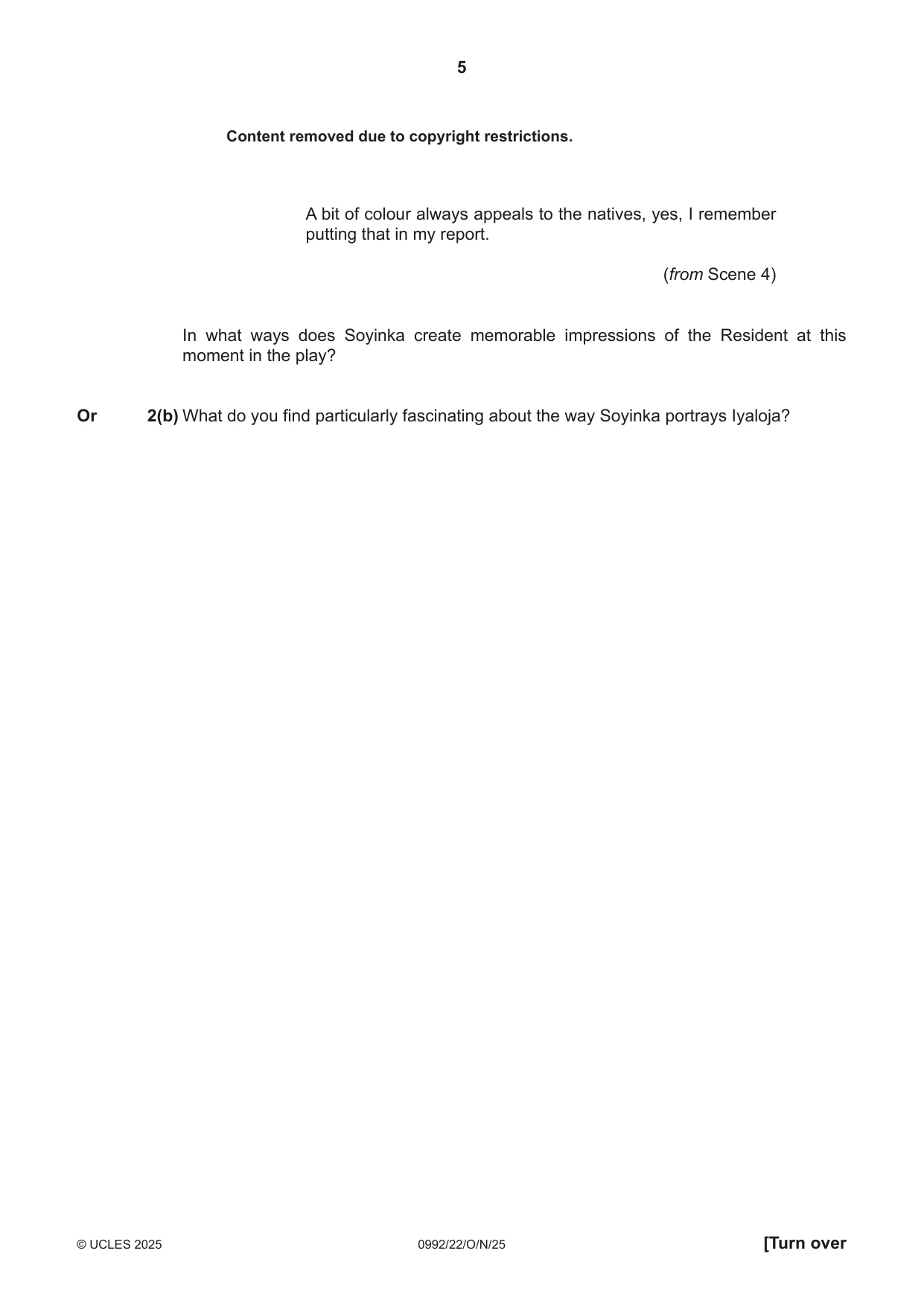 Cambridge IGCSE English - Literature in English (9-1) 0992 2025 Oct/Nov Paper 2 · Variant 2 question paper, page 5 of 12
