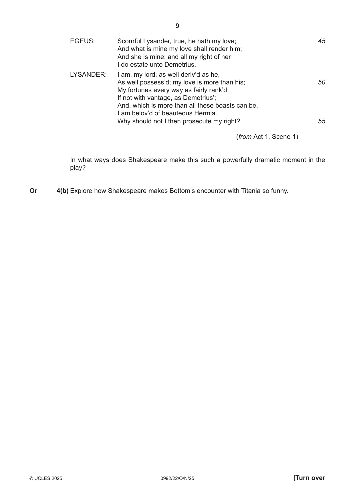 Cambridge IGCSE English - Literature in English (9-1) 0992 2025 Oct/Nov Paper 2 · Variant 2 question paper, page 9 of 12