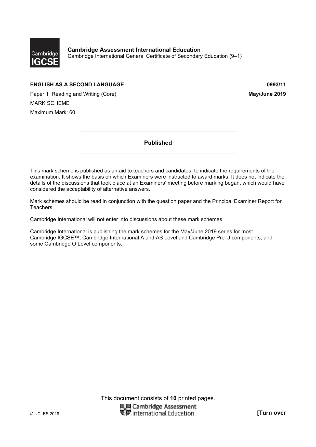 Mark scheme, page 1 of 10