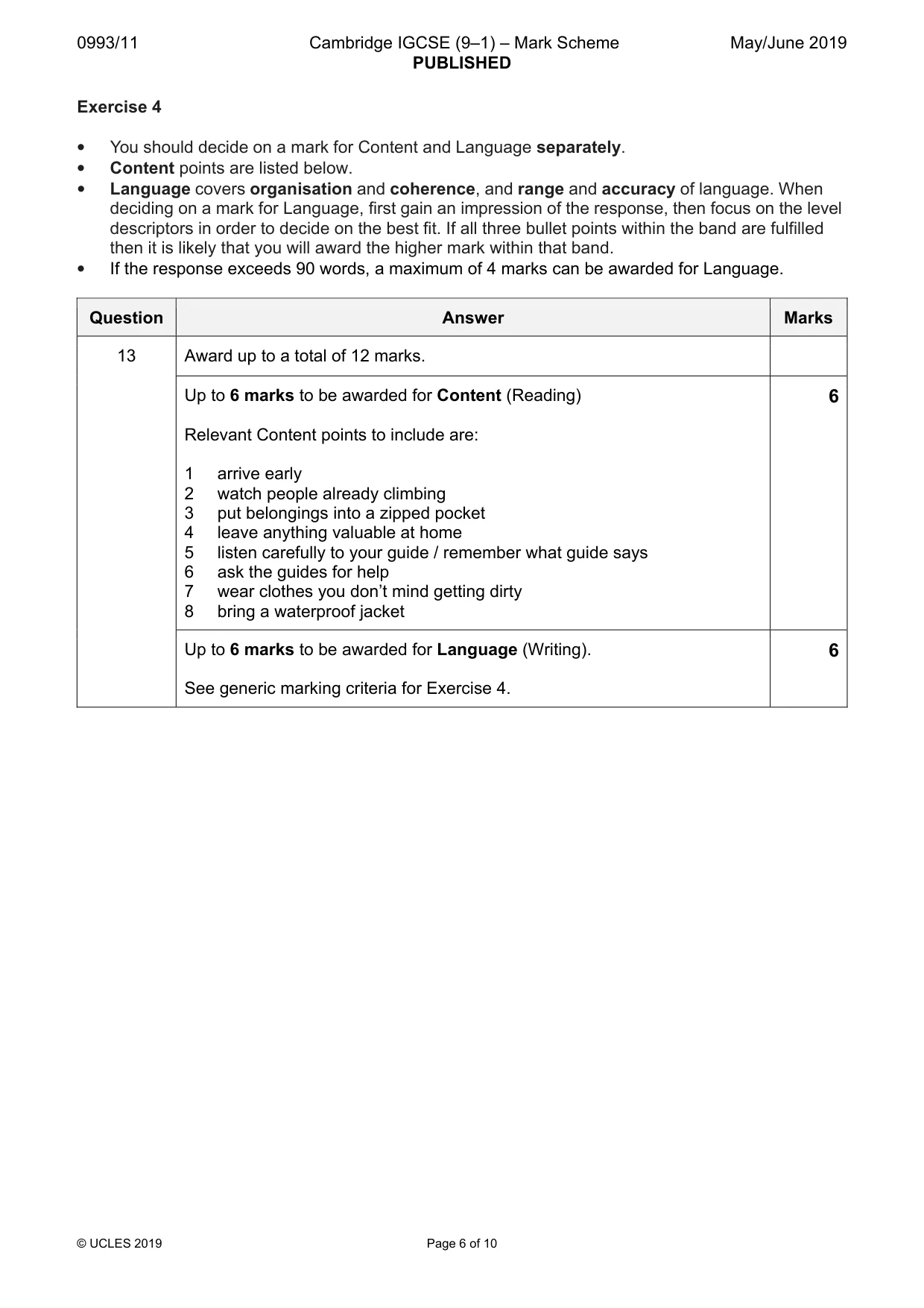 Mark scheme, page 6 of 10
