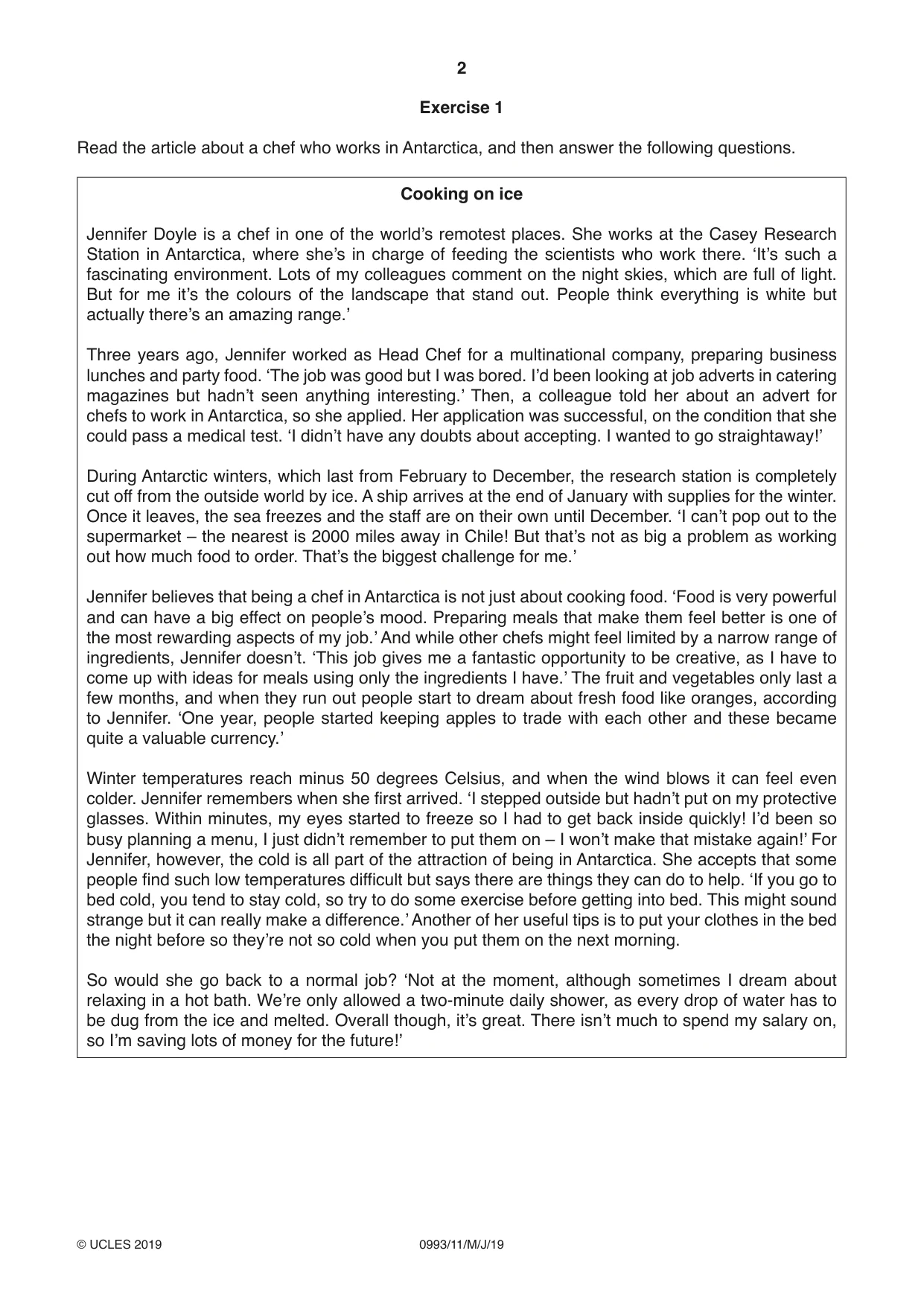Cambridge IGCSE English Second Language (Speaking Endorsement) (9-1) 0993 2019 May/June Paper 1 · Variant 1 question paper, page 2 of 16