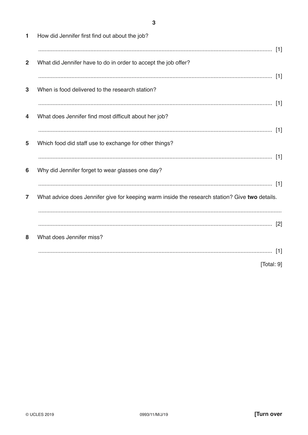 Cambridge IGCSE English Second Language (Speaking Endorsement) (9-1) 0993 2019 May/June Paper 1 · Variant 1 question paper, page 3 of 16