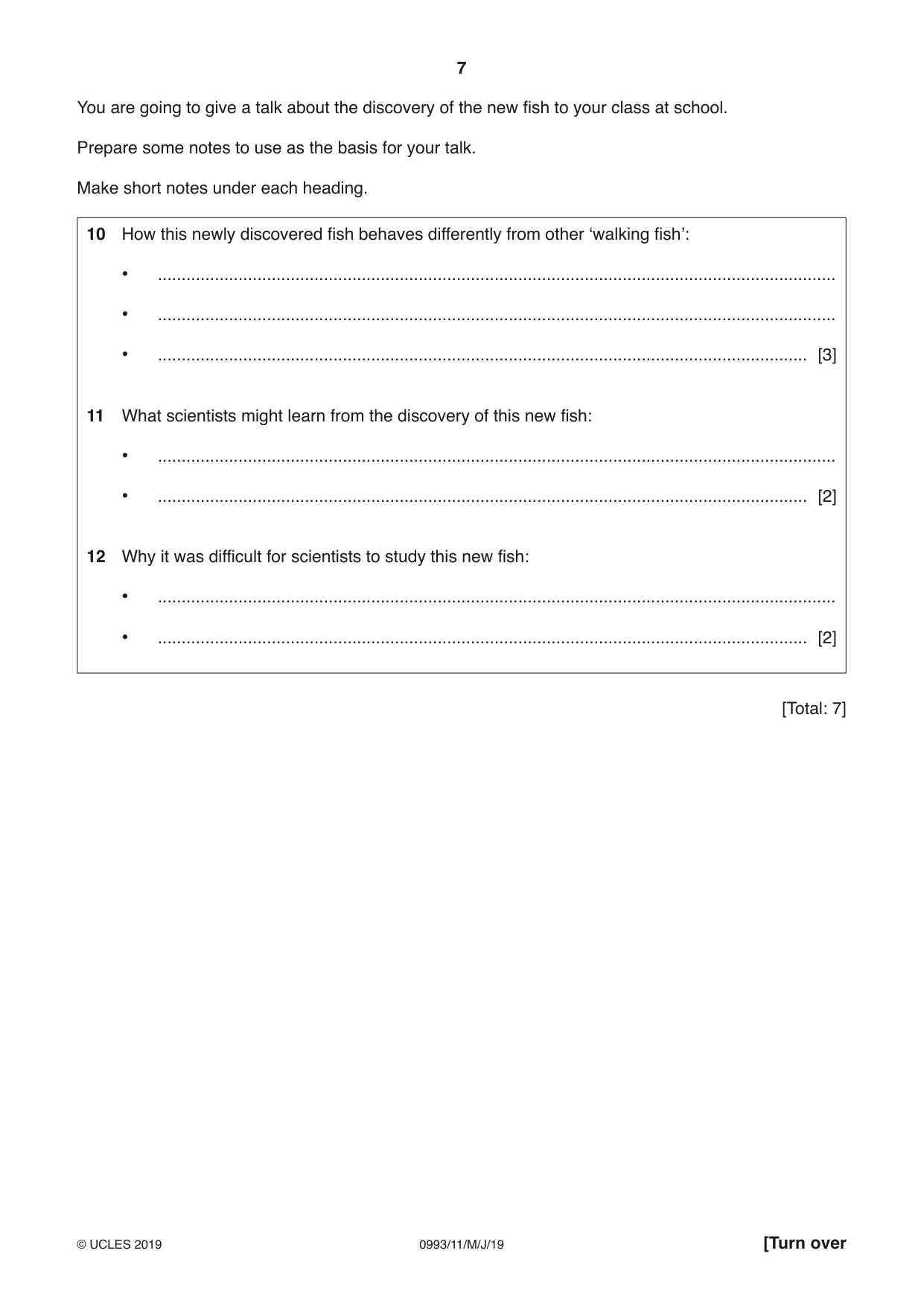 Cambridge IGCSE English Second Language (Speaking Endorsement) (9-1) 0993 2019 May/June Paper 1 · Variant 1 question paper, page 7 of 16