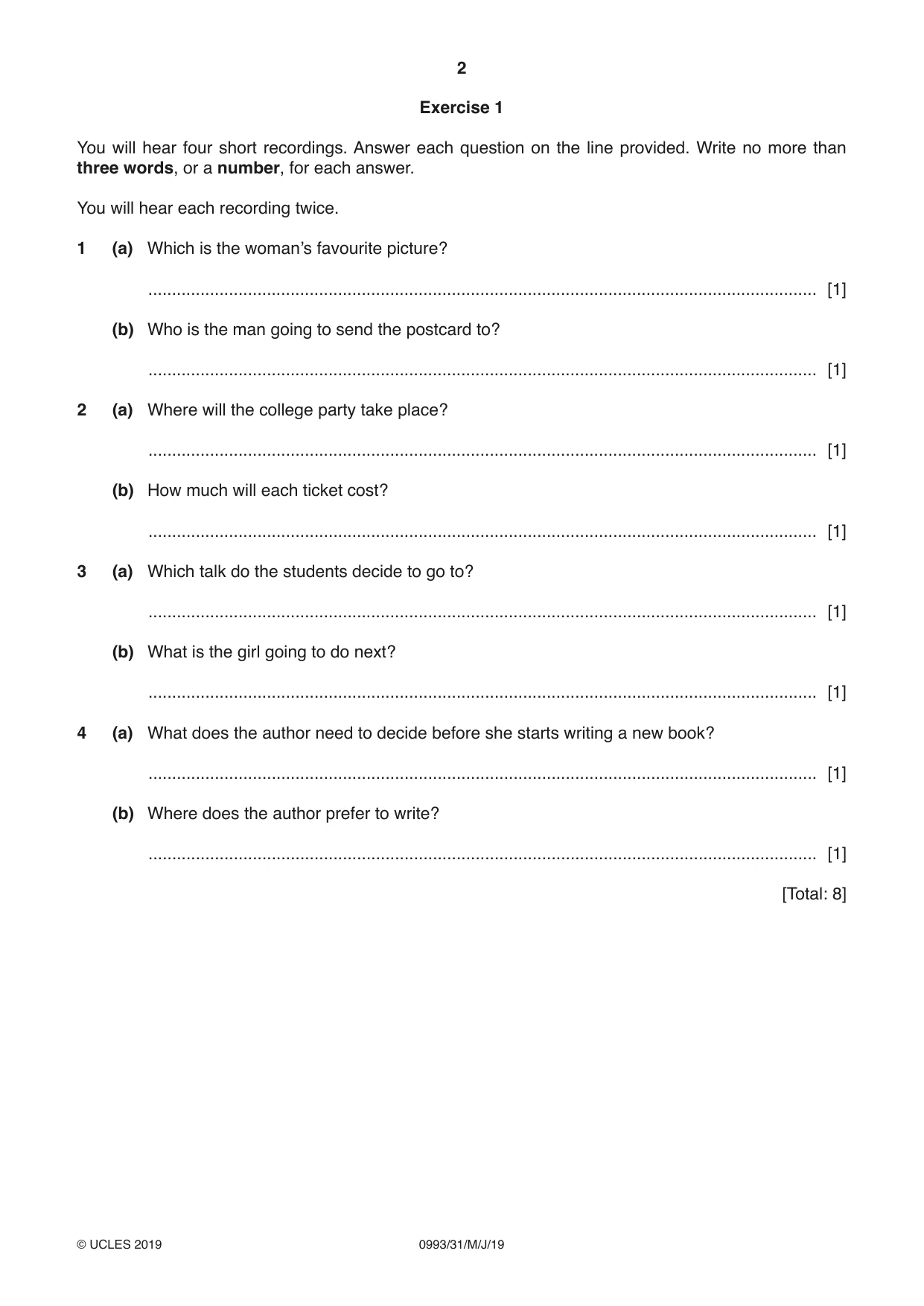 Cambridge IGCSE English Second Language (Speaking Endorsement) (9-1) 0993 2019 May/June Paper 3 · Variant 1 question paper, page 2 of 8