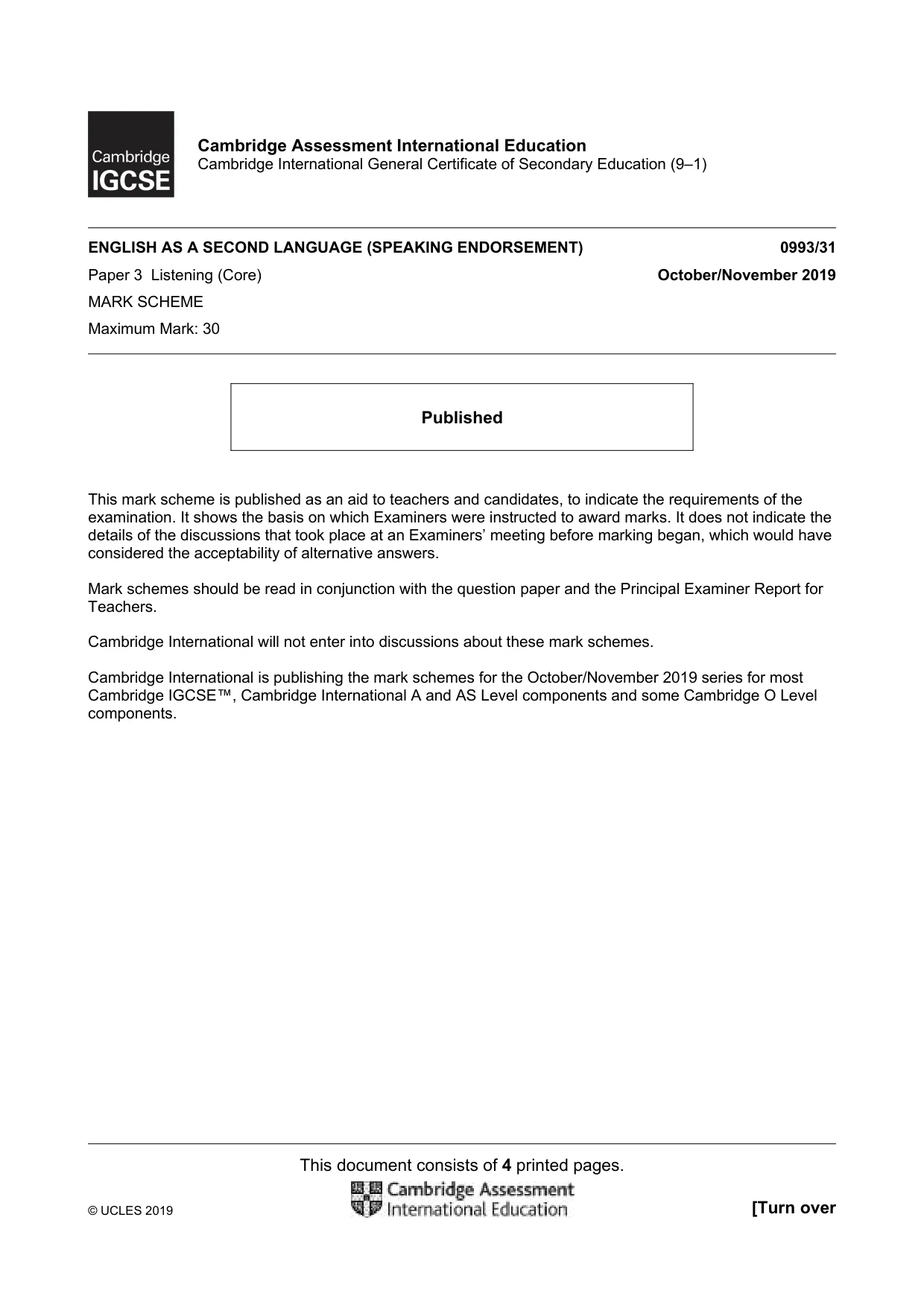 Mark scheme, page 1 of 4