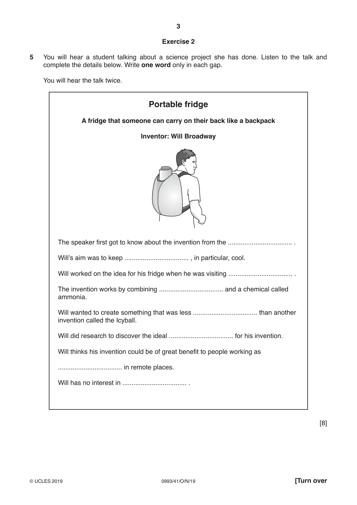 Cambridge IGCSE English Second Language (Speaking Endorsement) (9-1) 0993 2019 Oct/Nov Paper 4 · Variant 1 question paper, page 3 of 12