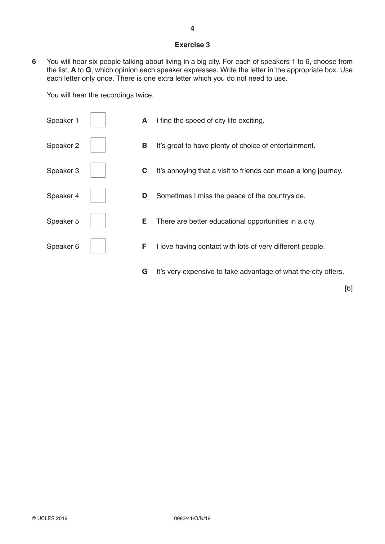 Cambridge IGCSE English Second Language (Speaking Endorsement) (9-1) 0993 2019 Oct/Nov Paper 4 · Variant 1 question paper, page 4 of 12