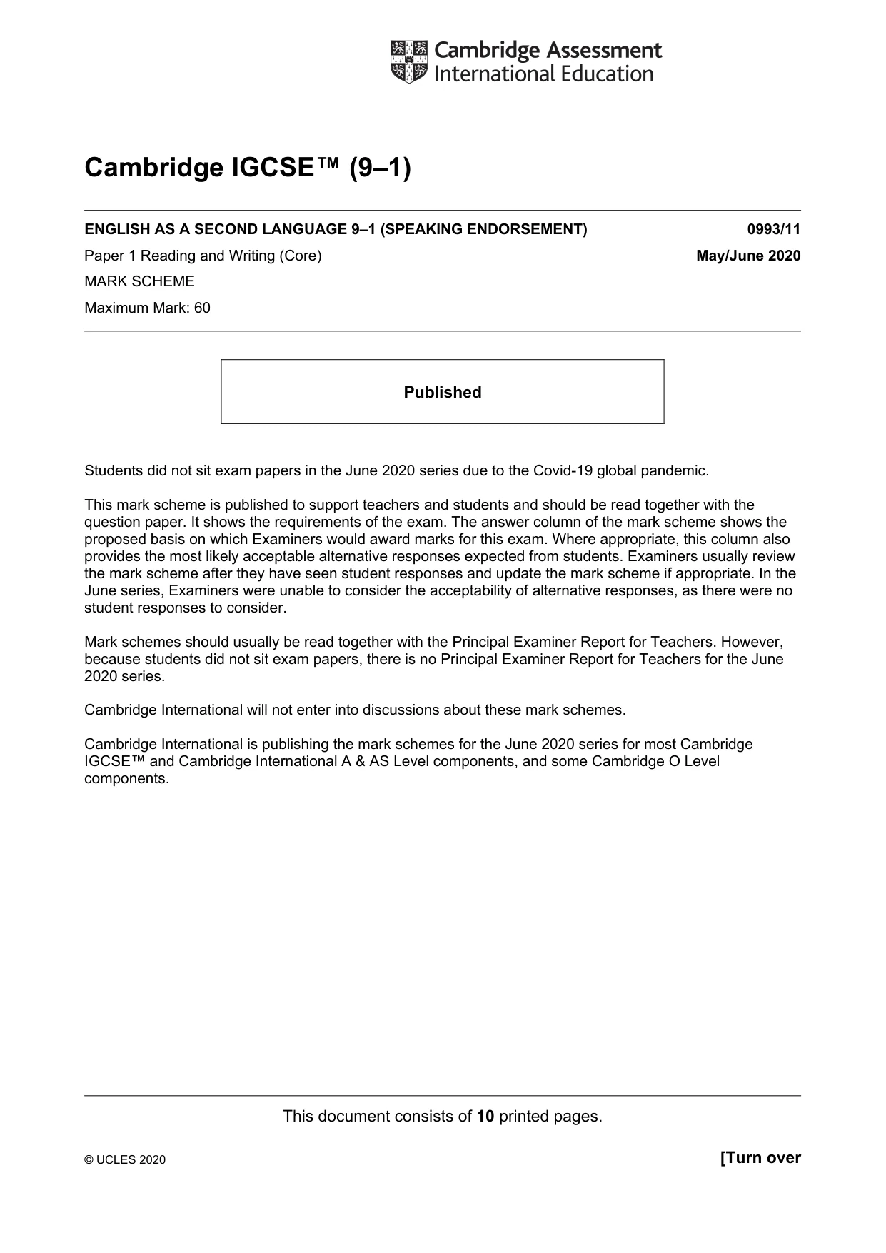 Mark scheme, page 1 of 5