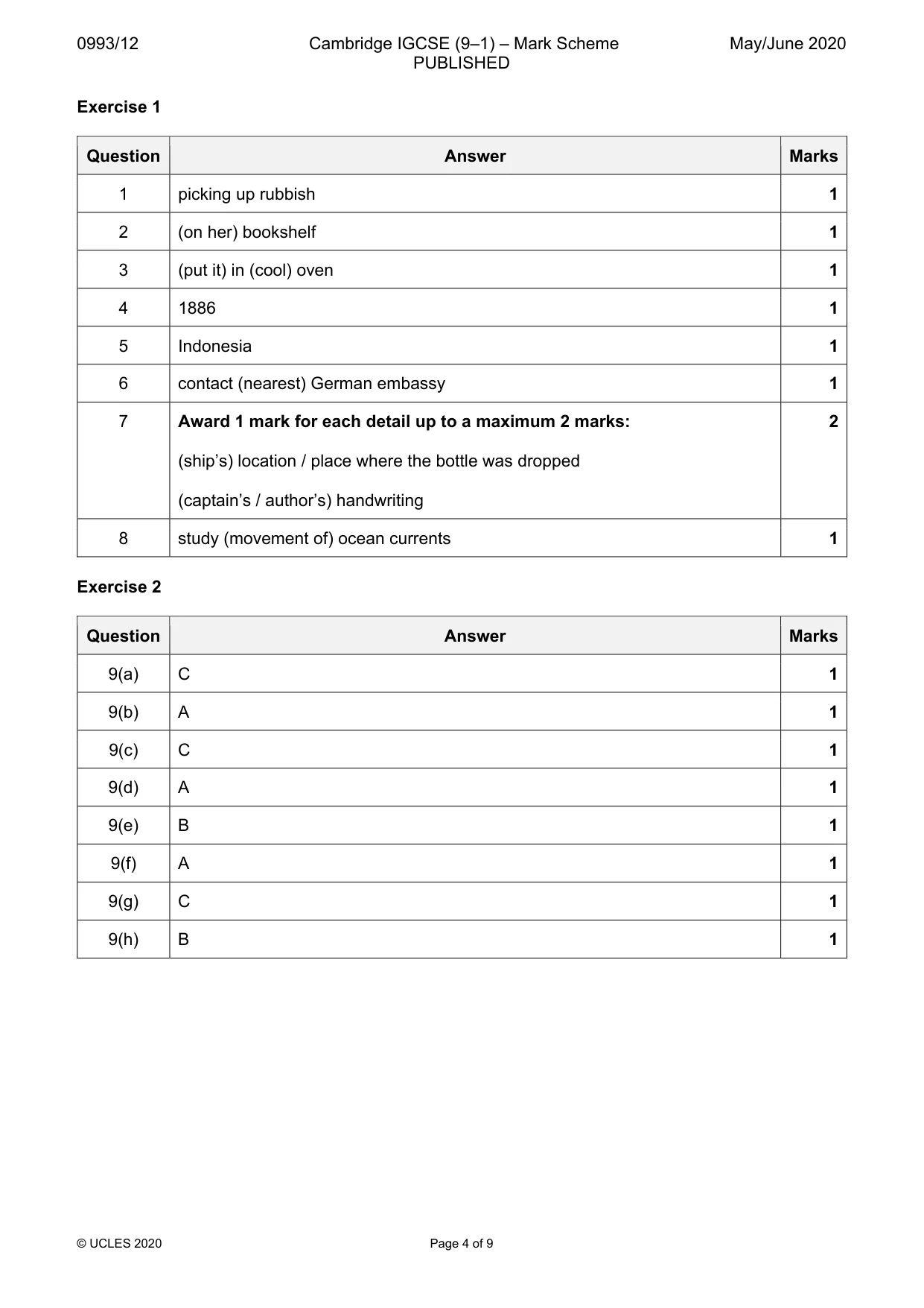 Mark scheme, page 4 of 9