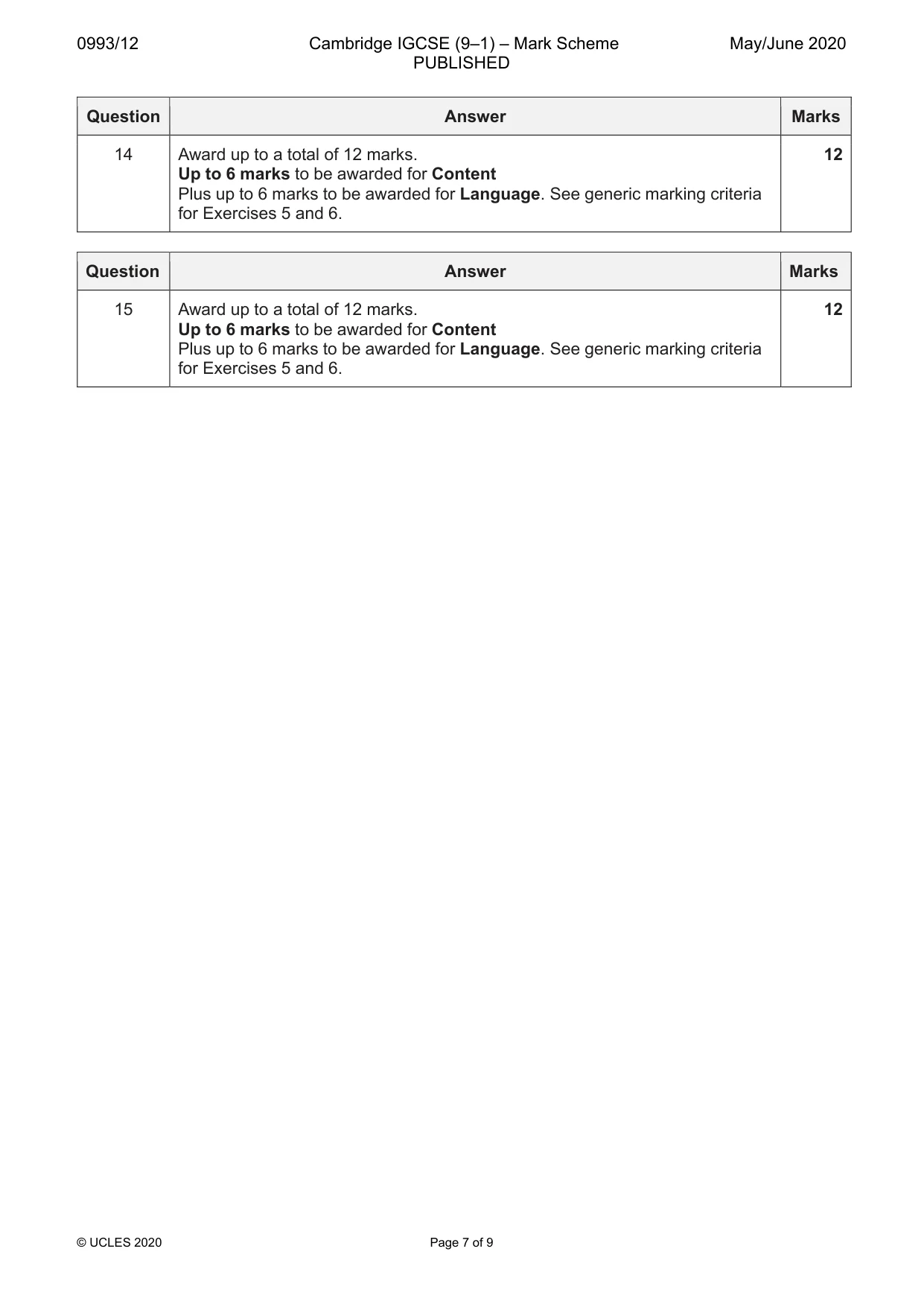 Mark scheme, page 7 of 9