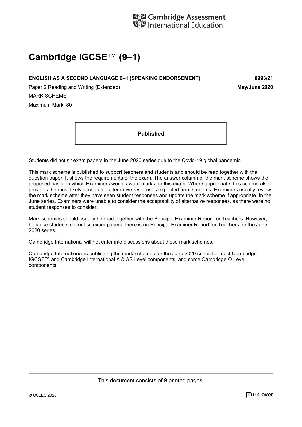 Mark scheme, page 1 of 9