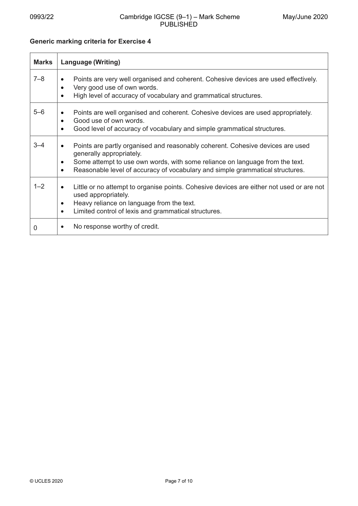 Mark scheme, page 7 of 10