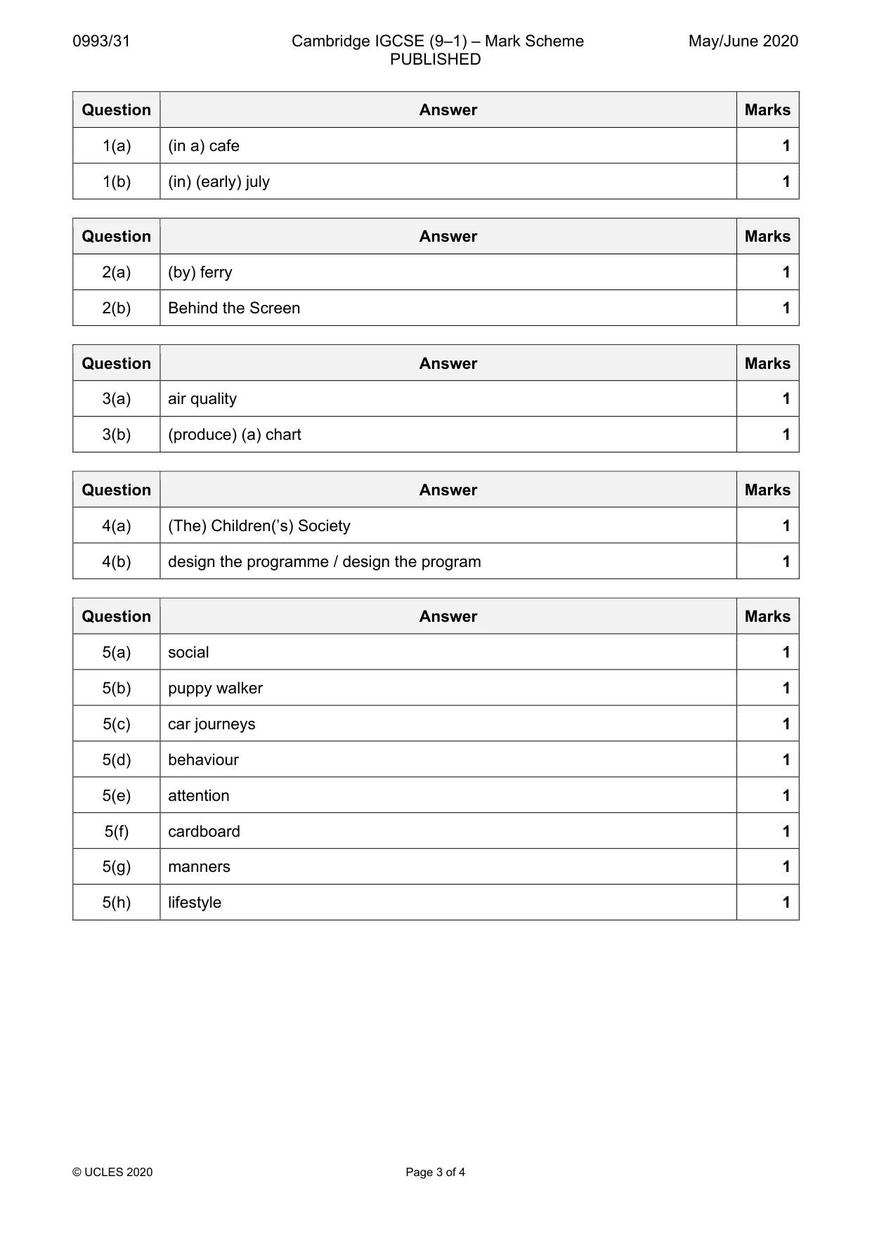 Mark scheme, page 3 of 4