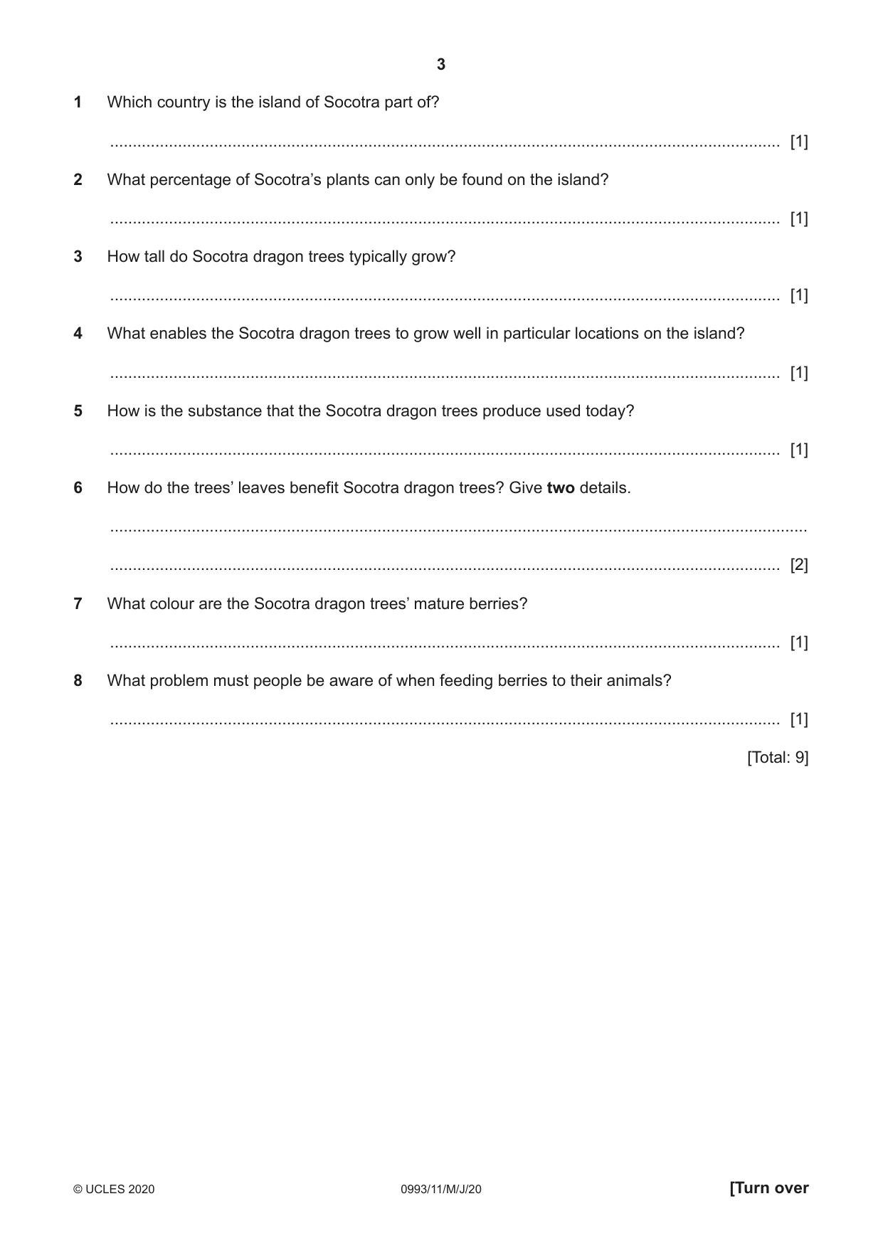 Cambridge IGCSE English Second Language (Speaking Endorsement) (9-1) 0993 2020 May/June Paper 1 · Variant 1 question paper, page 3 of 16