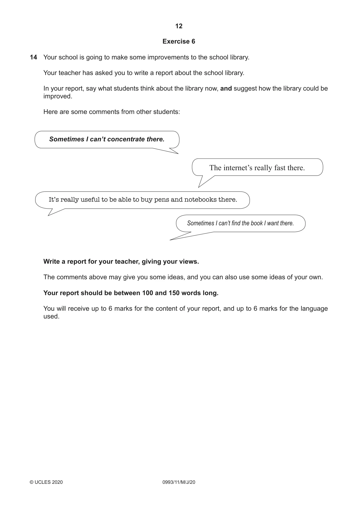 Cambridge IGCSE English Second Language (Speaking Endorsement) (9-1) 0993 2020 May/June Paper 1 · Variant 1 question paper, page 12 of 16